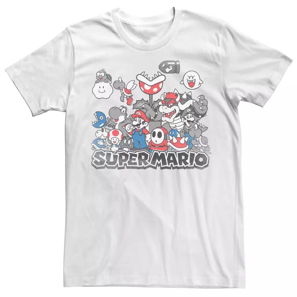 Young Men's Nintendo Super Mario Mushroom Kingdom Group Shot Tee, Size: XL, White Product Image