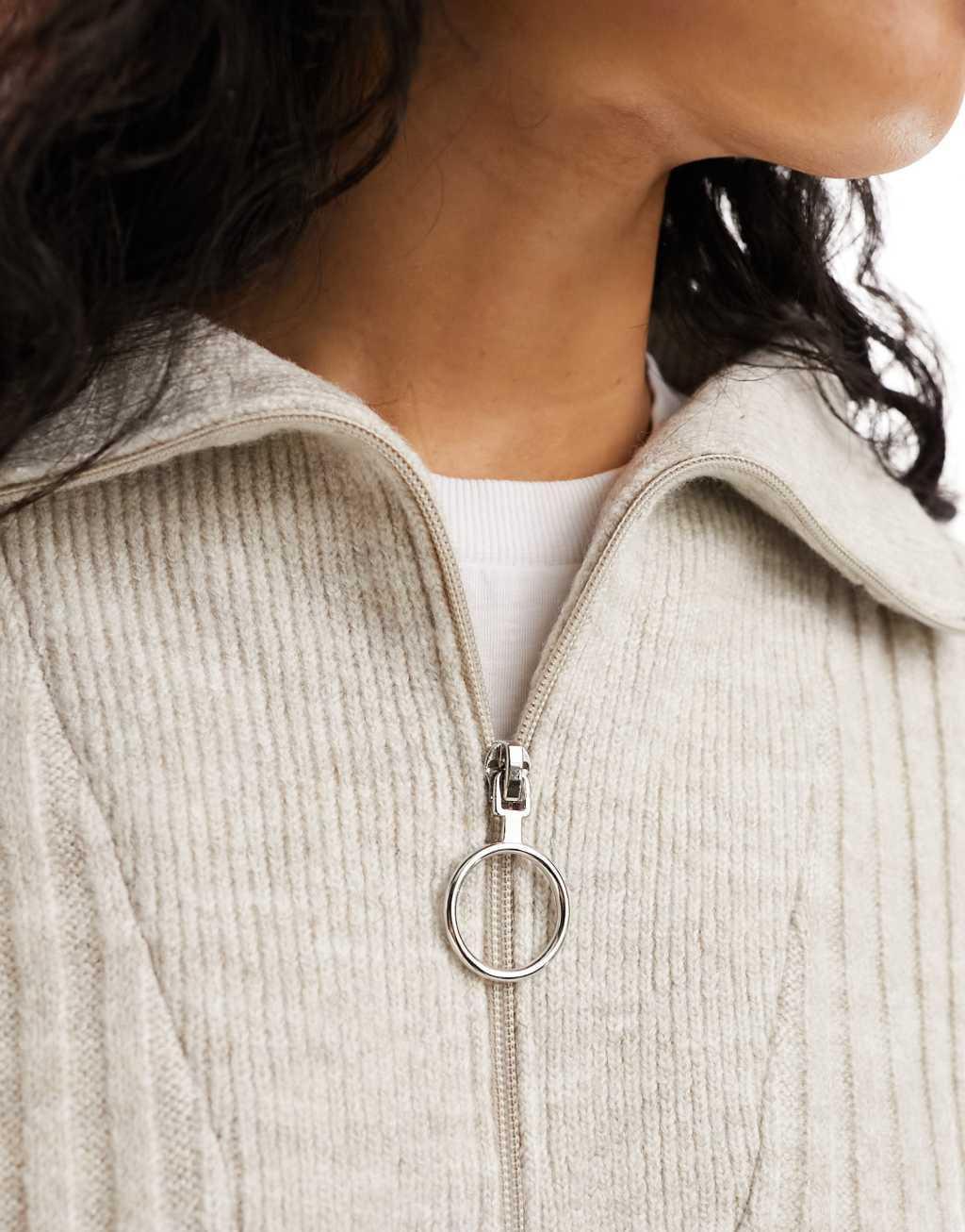 Pieces high neck quarter zip knit sweater Product Image
