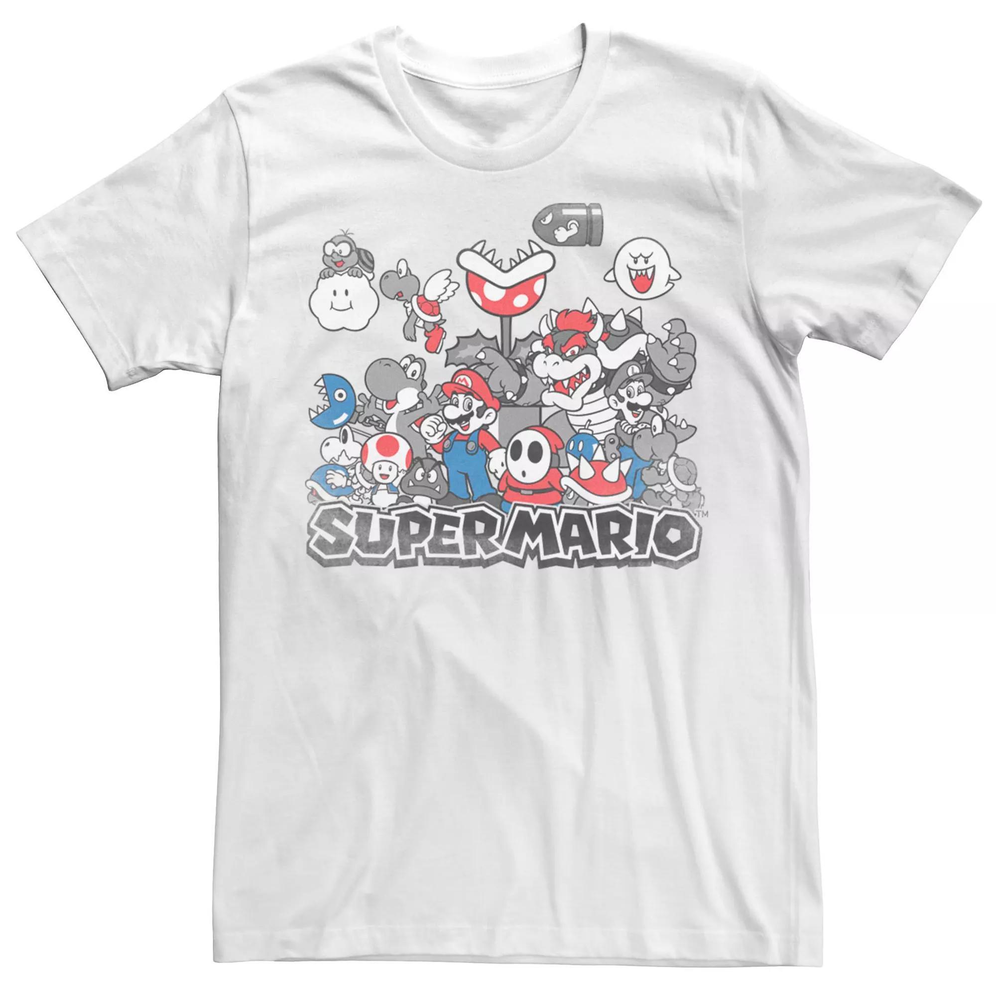 Young Men's Nintendo Super Mario Mushroom Kingdom Group Shot Tee, Size: XL, White Product Image