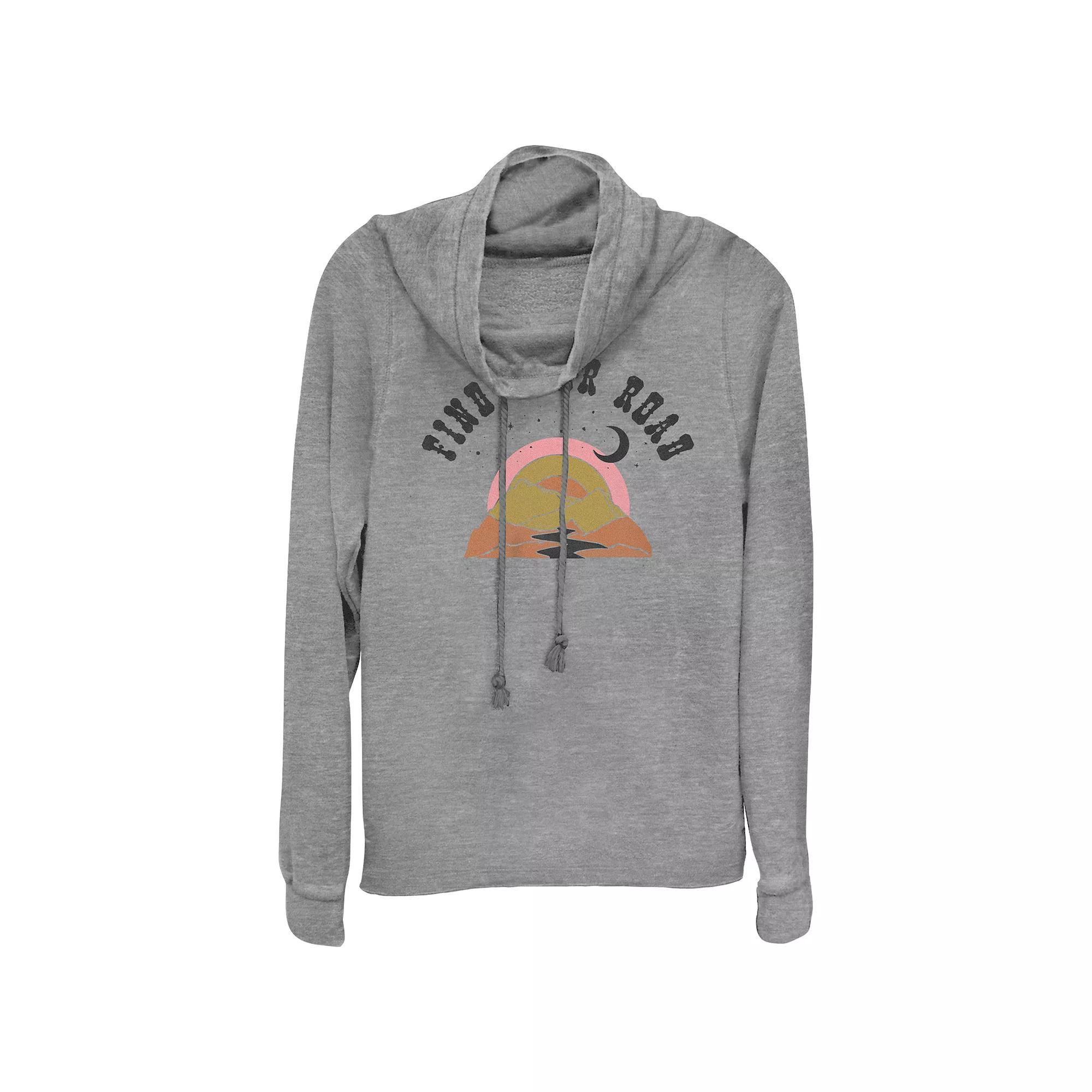 Women's Plus Find Your Road Cowlneck Graphic Lightweight Long Sleeve, Girl's, Size: 1XL, Gray Grey Product Image