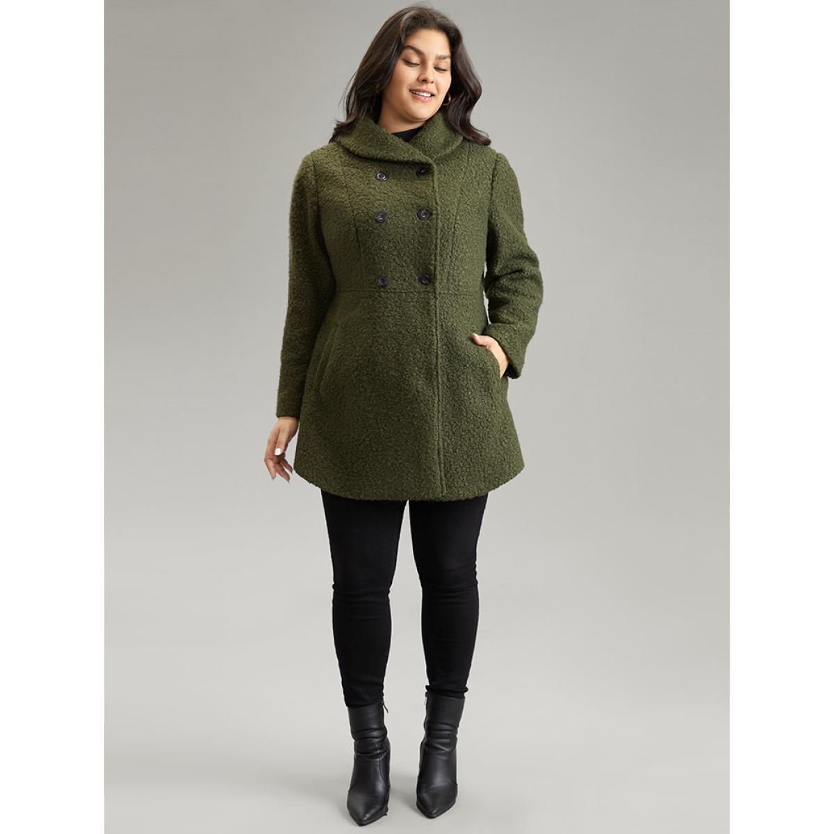 Plus Size Fluffy Asymmetrical Neck Double Breasted Coat Women ArmyGreen Casual Lined Ladies Dailywear Winter Coats BloomChic 14-16/1X Product Image