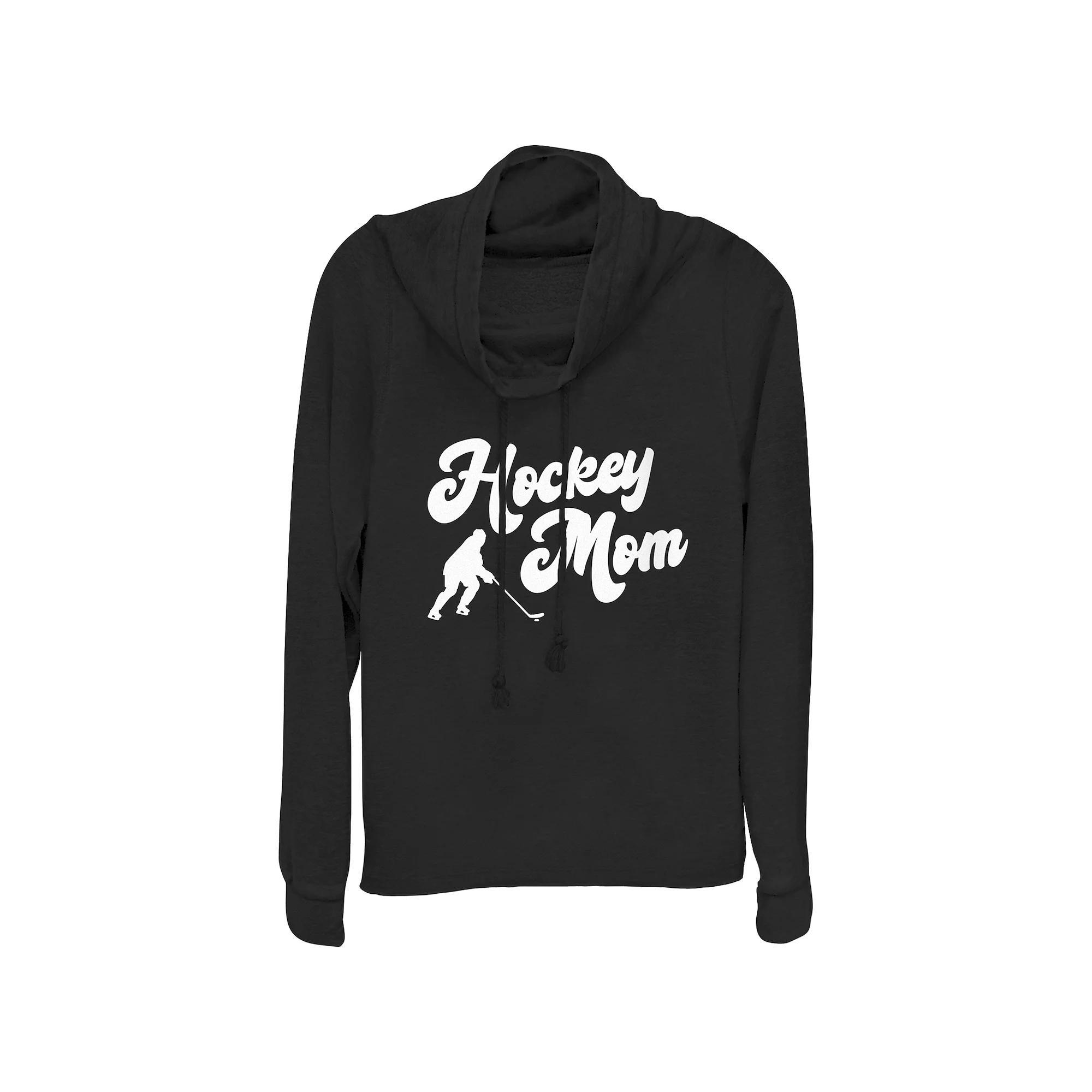 Women's Hockey Mom Cowlneck Graphic Lightweight Long Sleeve, Size: Small, Black Product Image