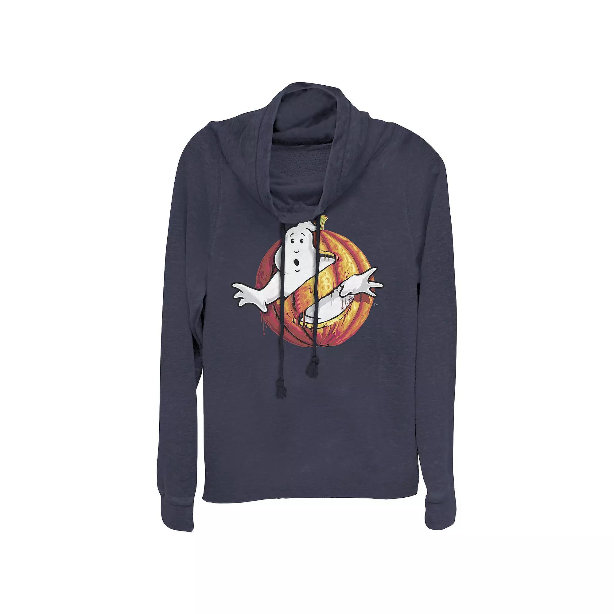 Women's Plus Size Ghostbusters Halloween Logo Cowlneck Graphic Lightweight Long Sleeve, Girl's, Size: 3XL, Blue Product Image