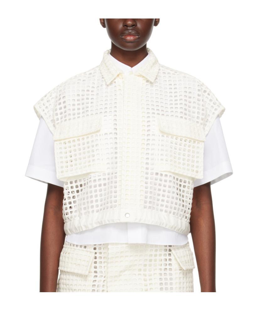 SACAI Cropped Open-knit Shirt In White Product Image