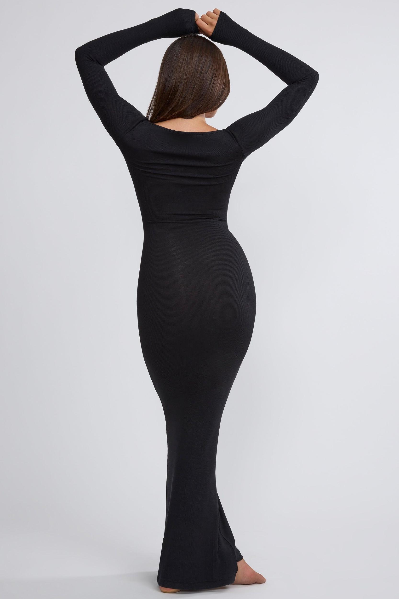 Ribbed Modal Long Sleeve Maxi Dress in Black Product Image