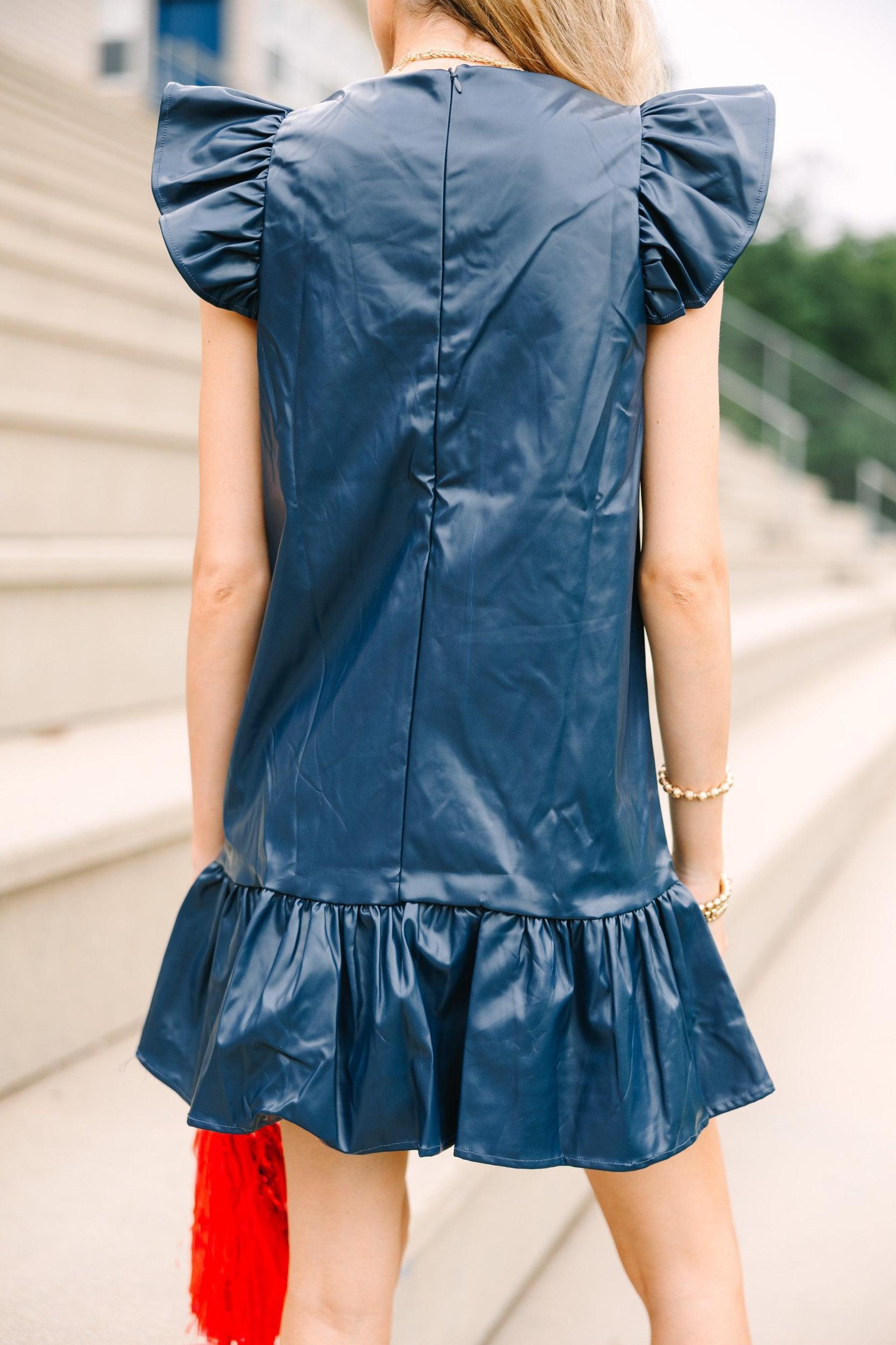 Always Ready Navy Blue Faux Leather Dress Female Product Image