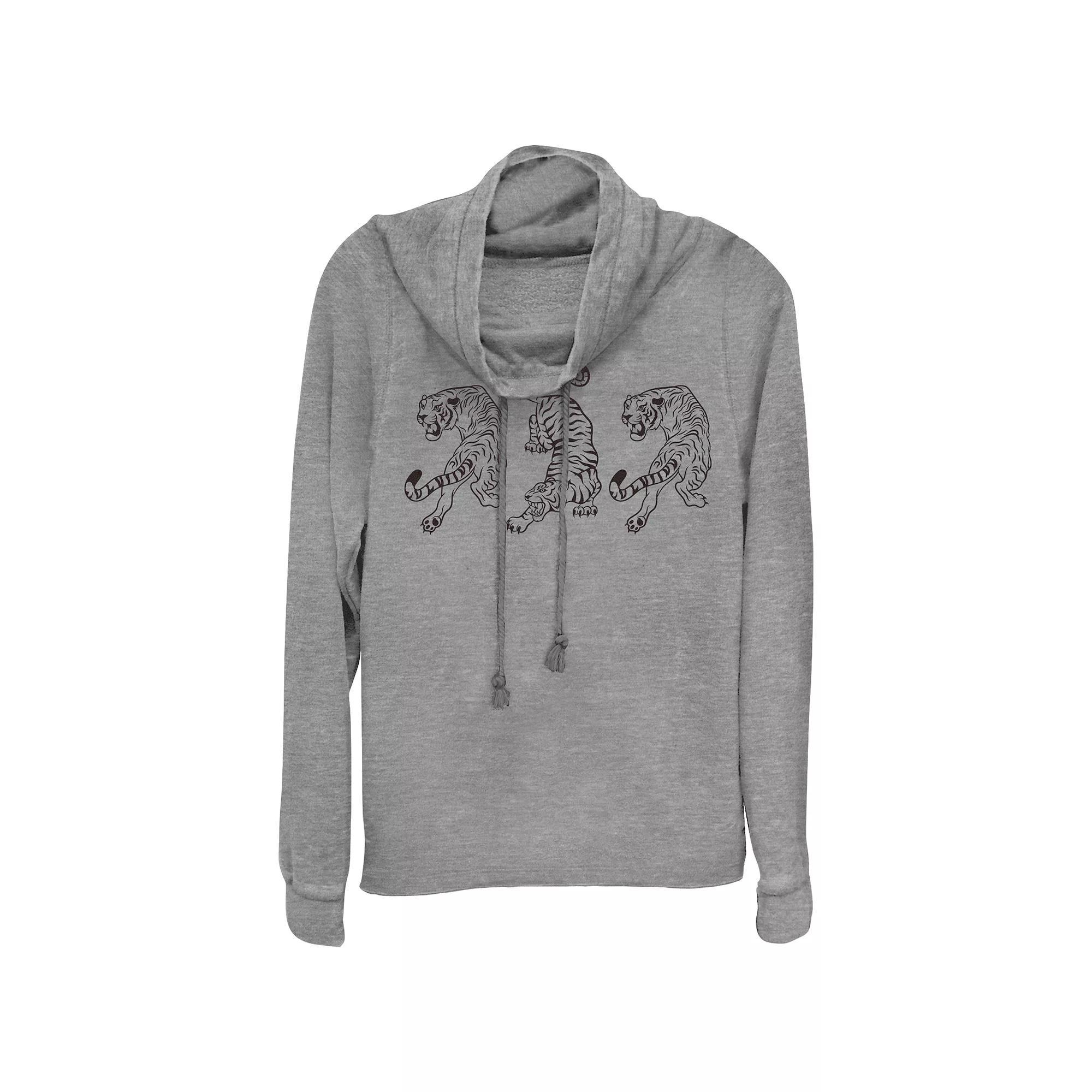 Women's Plus Cool Flower Vases Cowlneck Graphic Lightweight Long Sleeve, Size: 1XL, Gray Grey Product Image