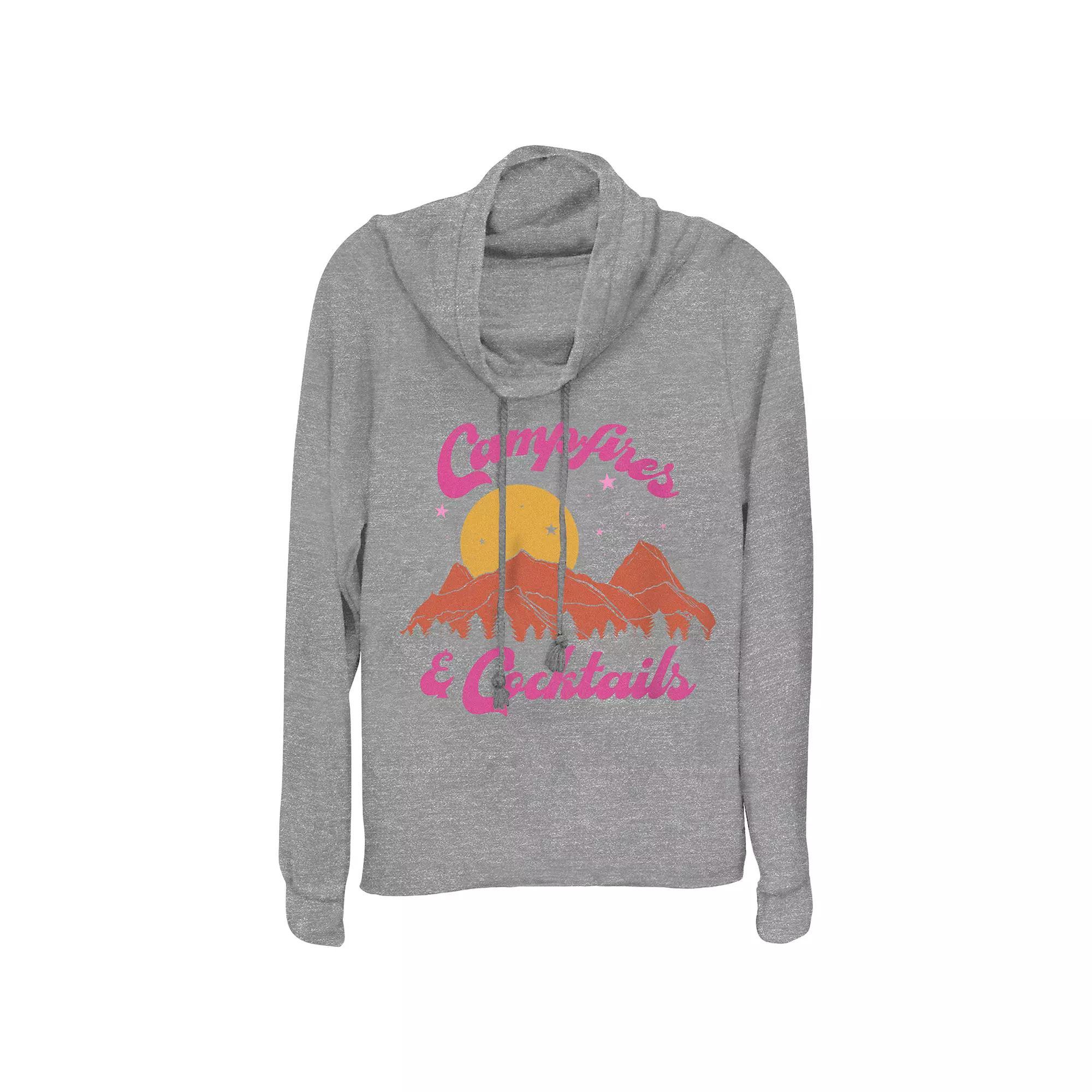 Women's Campfires & Cocktails Cowlneck Graphic Lightweight Long Sleeve, Size: XXL, Gray Grey Product Image