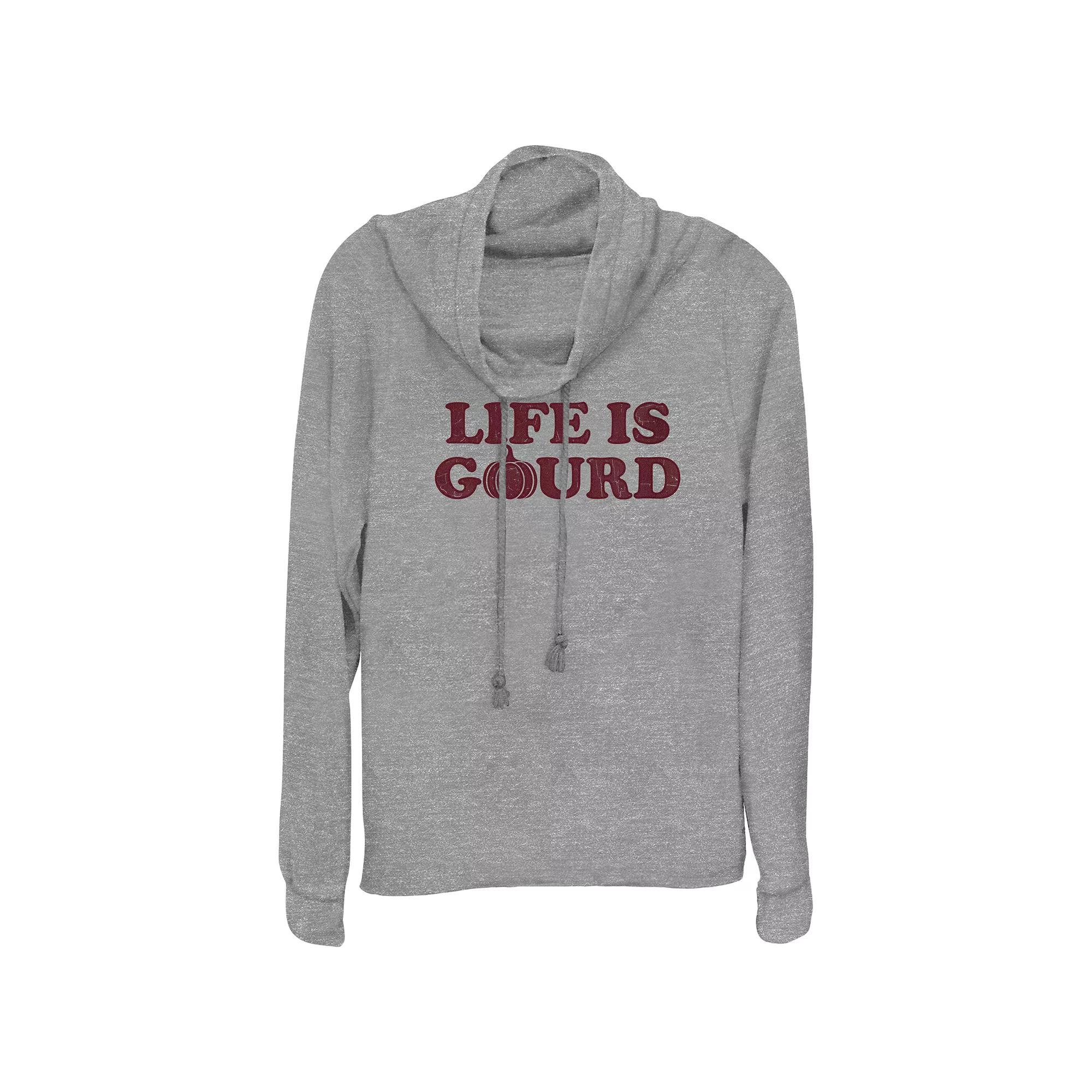 Plus Size Life Is Gourd Cowlneck Graphic Lightweight Long Sleeve, Women's, Size: 1XL, Gray Grey Product Image