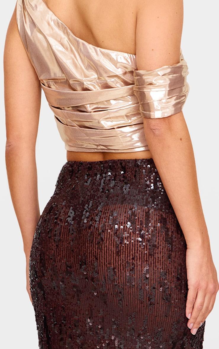 Champagne Satin Drapey Bardot Top Product Image