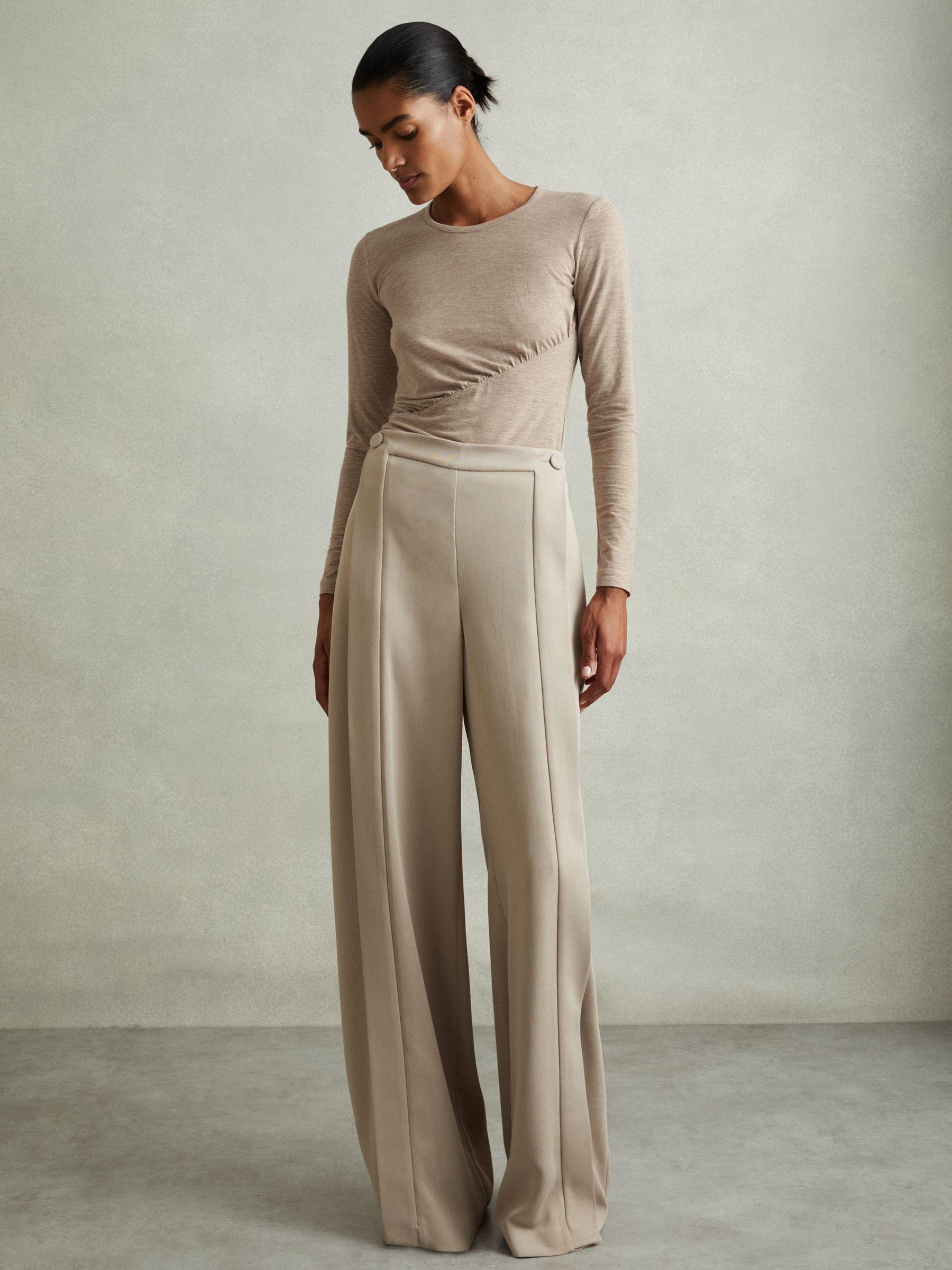 Marled Asymmetric Ruched Top in Neutral Product Image