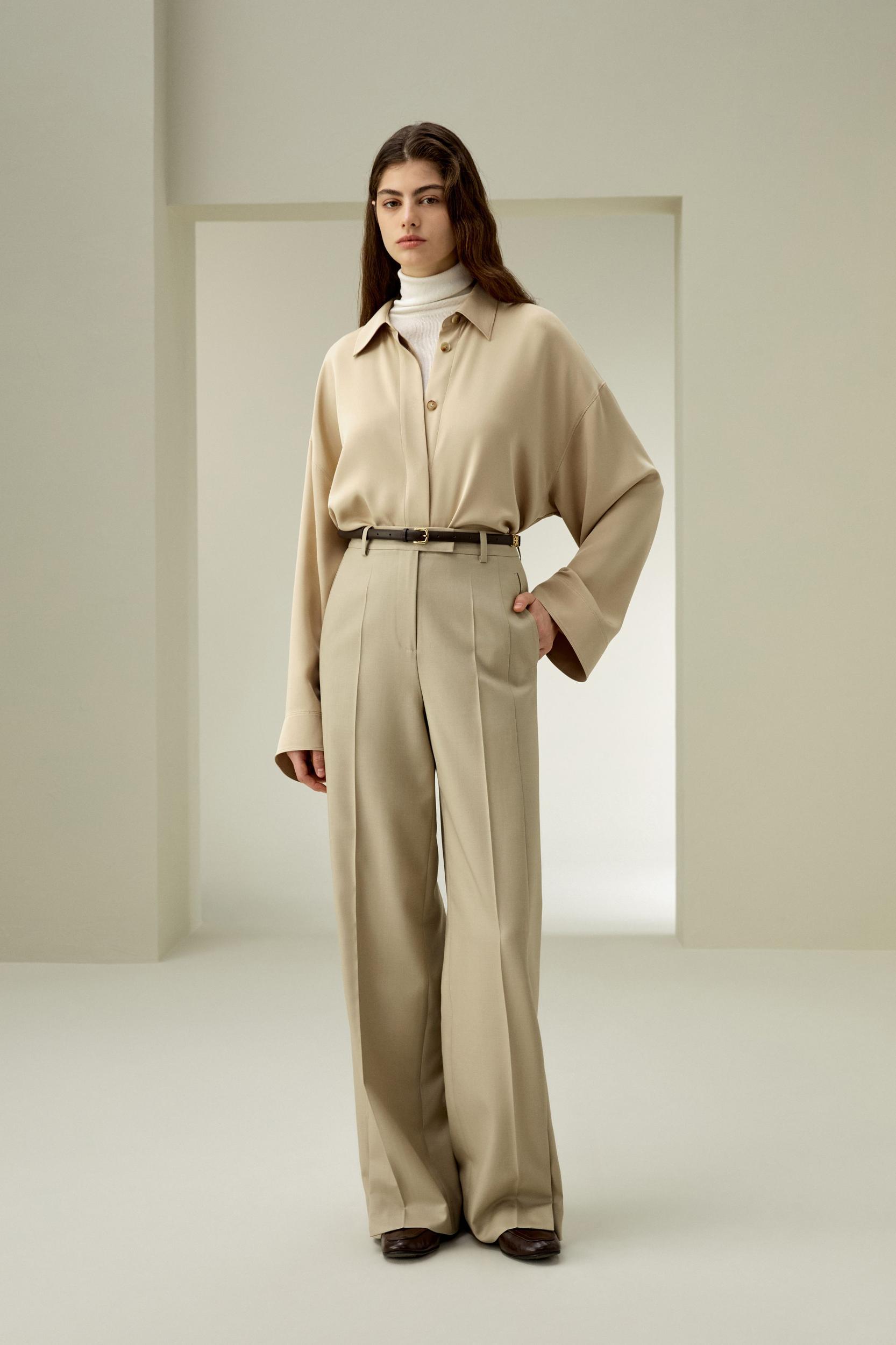 Wool Silk Blend Straight Pants Product Image
