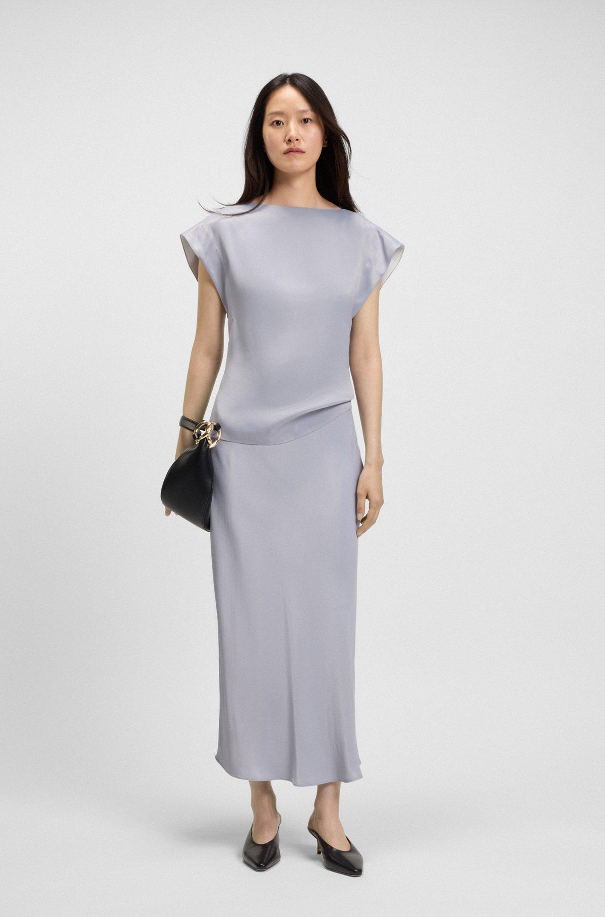 BOSS - Regular-fit maxi skirt in satin - Light Grey Product Image