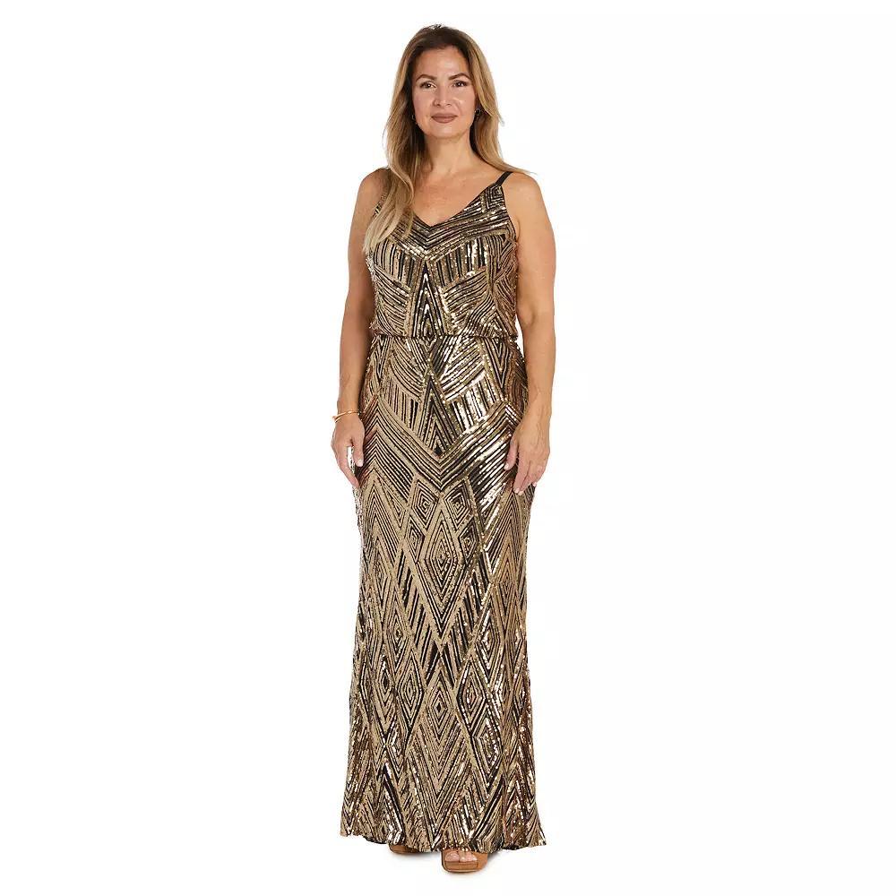 Women's R&M Richards Beaded Evening Gown, Size: 12, Black Gold Product Image