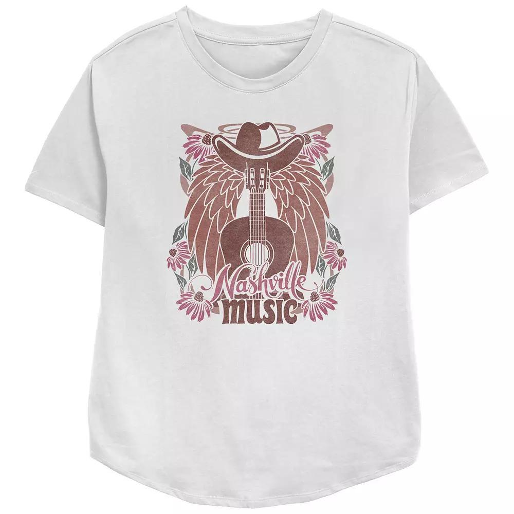 Women's Nashville Music Cowboy Hat Guitar Wings Flowers Relaxed Fit Graphic Tee, Girl's, Size: Medium, White Product Image