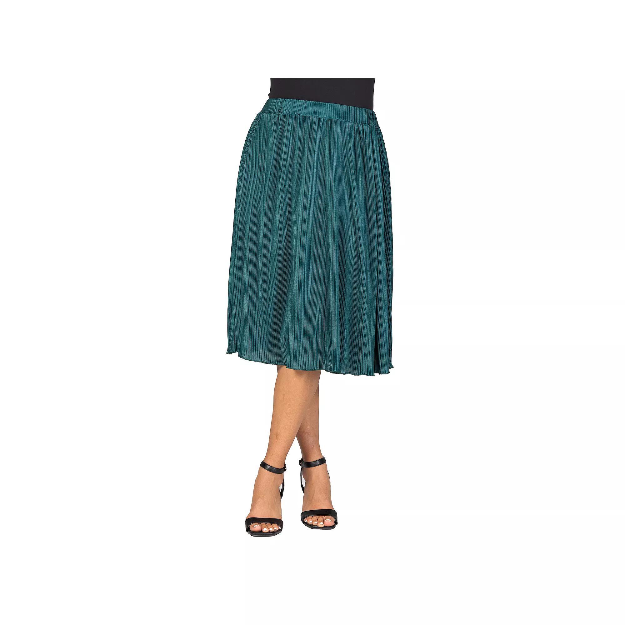 Women's 24Seven Comfort Apparel Elegant Accordion Pleated Elastic Waistband Party Midi Skirt, Size: Medium, Hunter Product Image