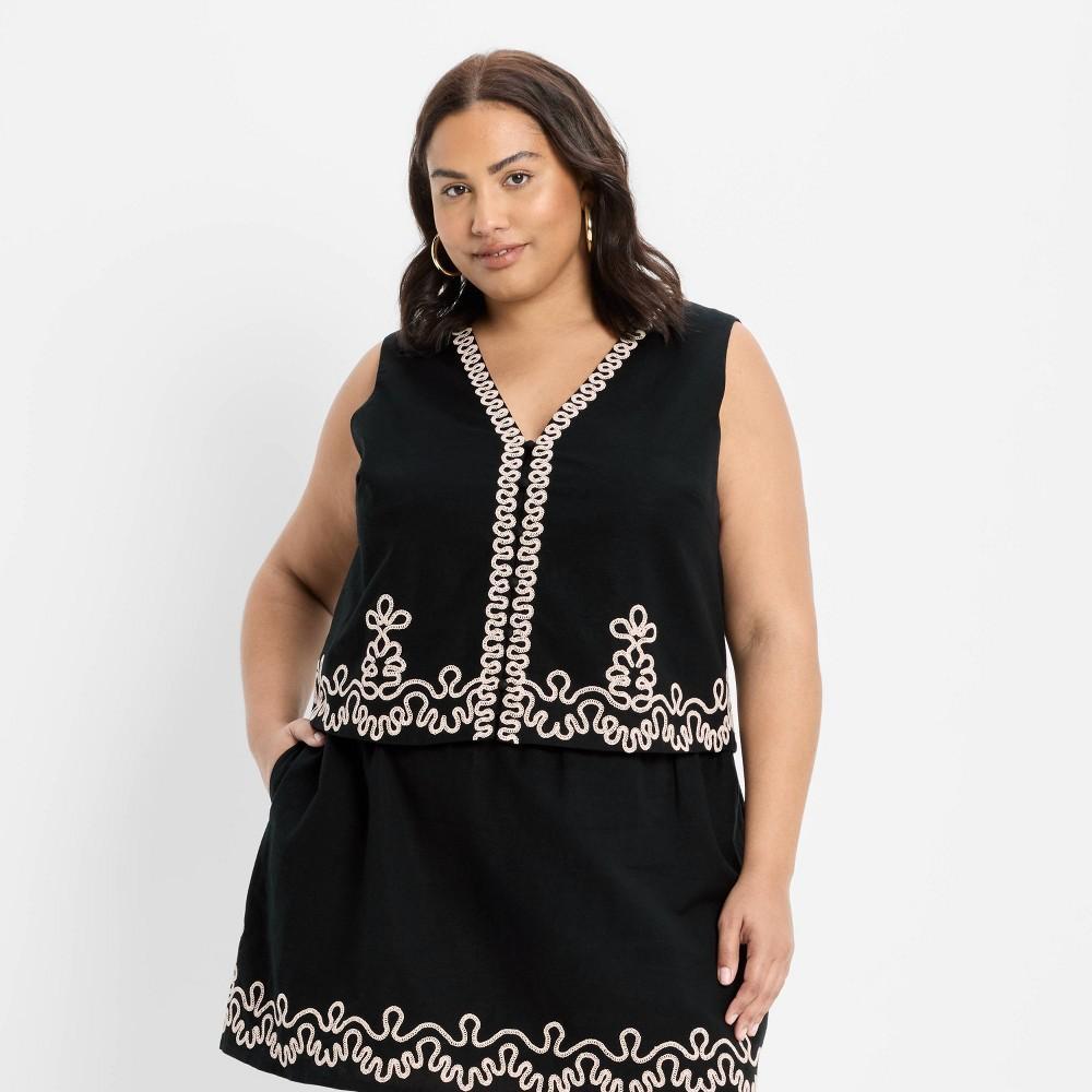 Women's Embroidered Linen Vest - Future Collective Black Product Image