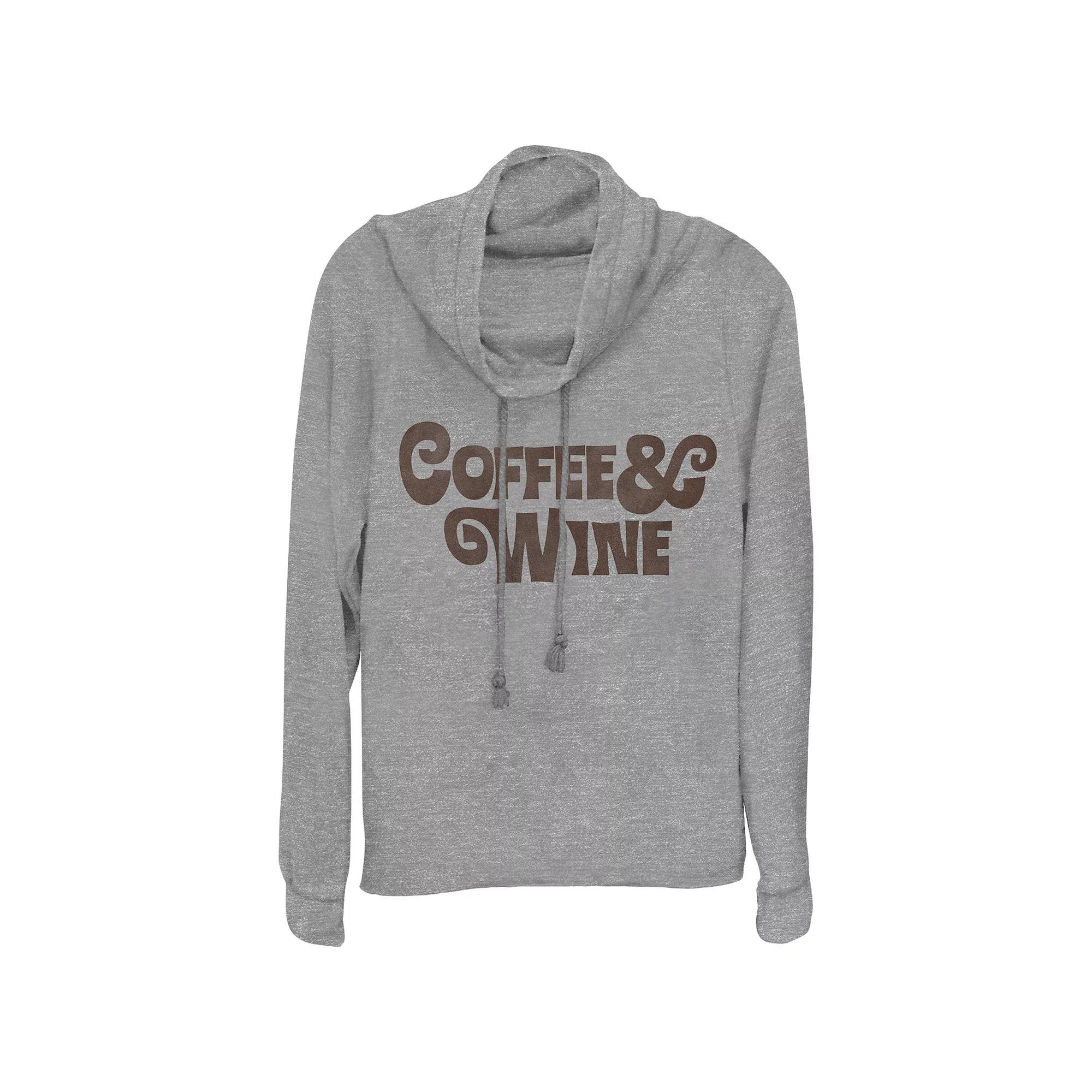 Women's Coffee & Wine Cowlneck Graphic Lightweight Long Sleeve, Size: XS, Gray Grey Product Image