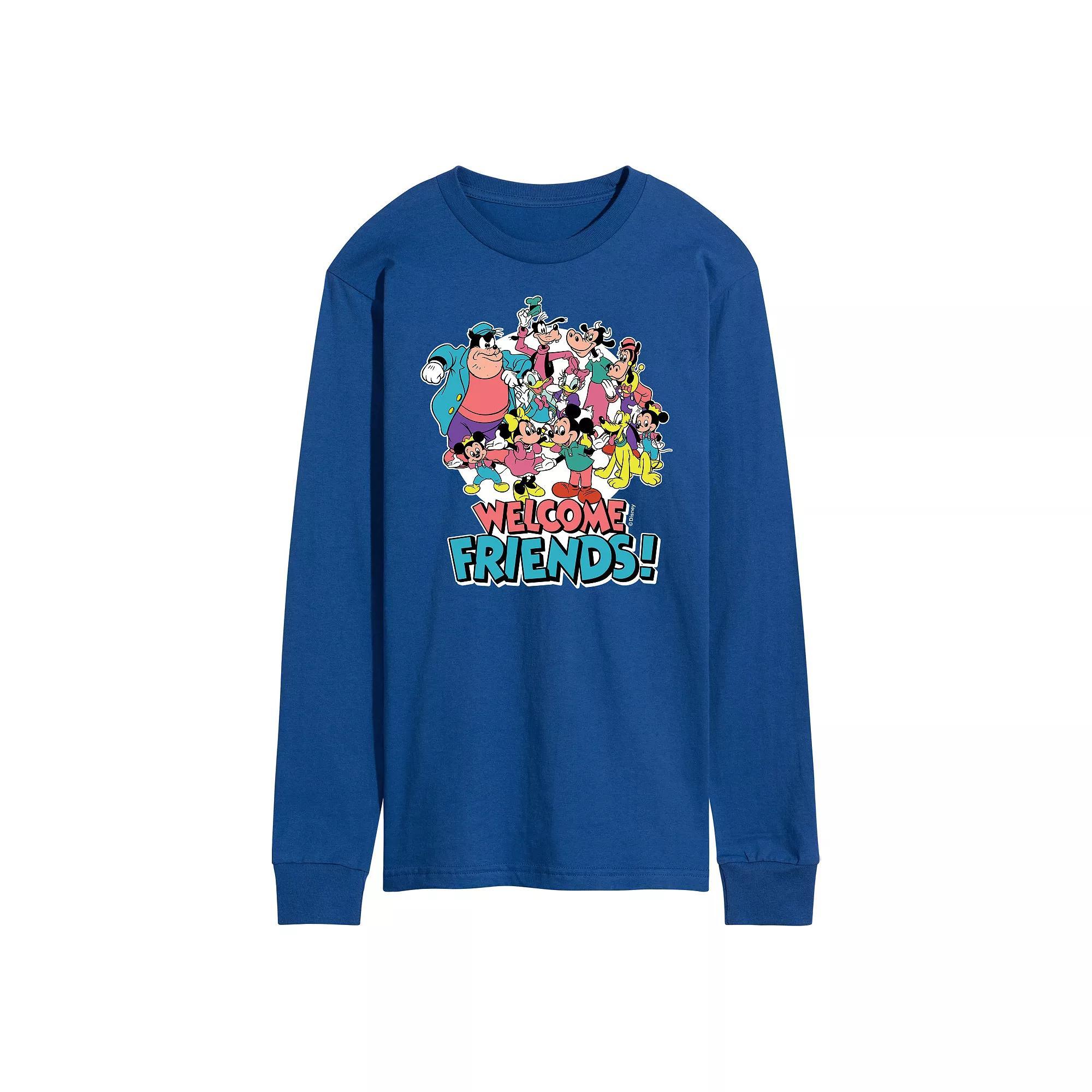 Disneys Mickey Mouse & Friends Mens Welcome Friends Long Sleeve Graphic Tee Product Image