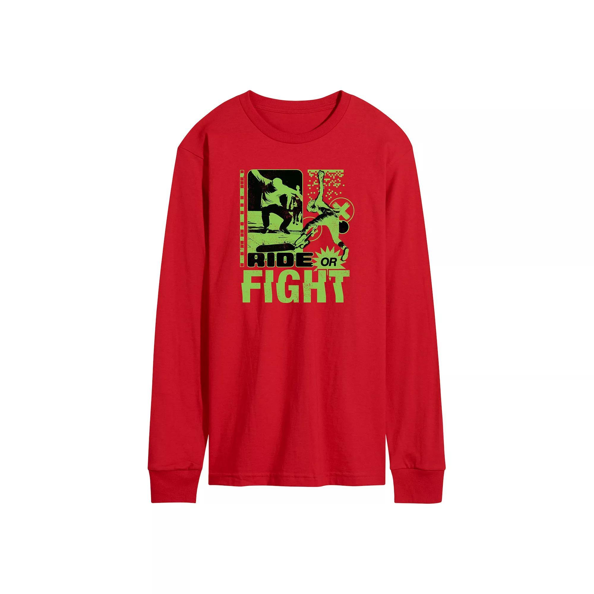 Mens Retro Ride Or Fight Skateboarding Long Sleeve Graphic Tee Product Image