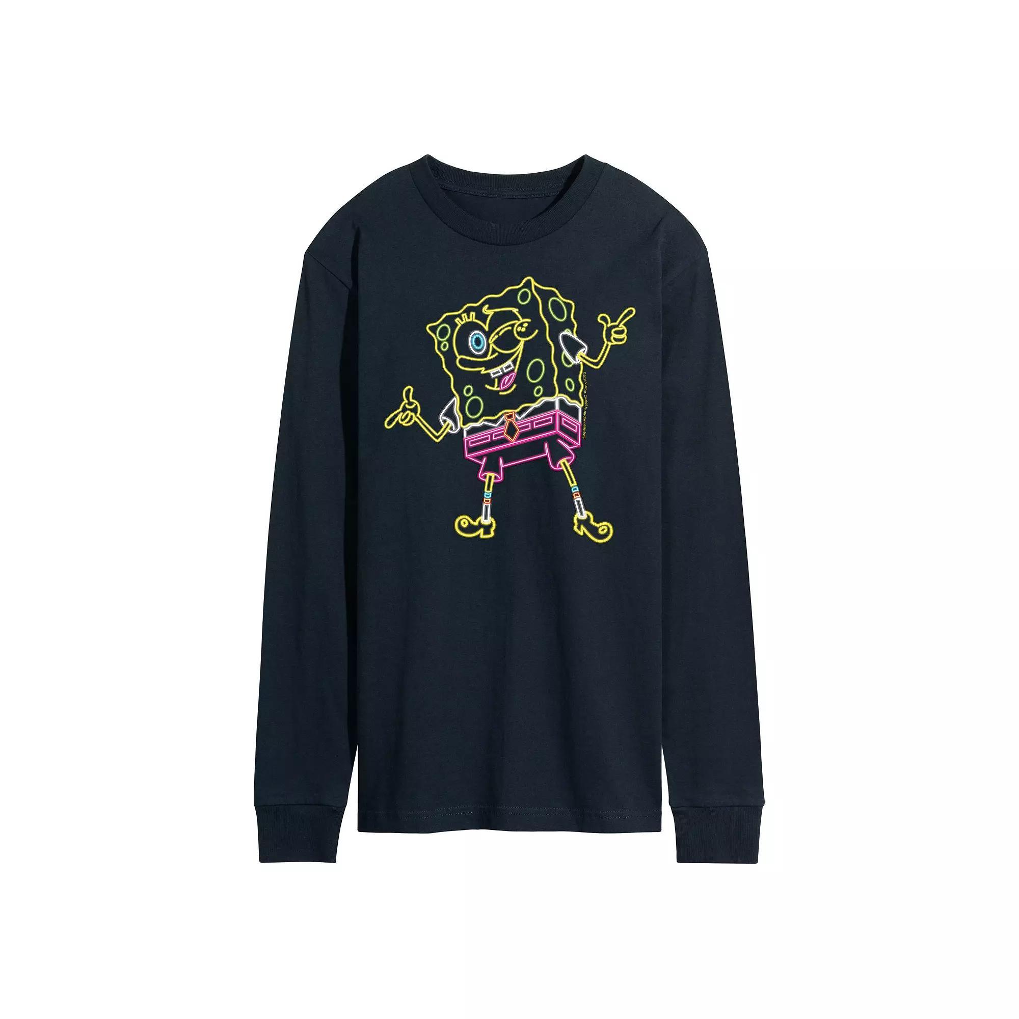 Men's SpongeBob Squarepants Neon Long Sleeve Graphic Tee, Size: Small, Blue Product Image