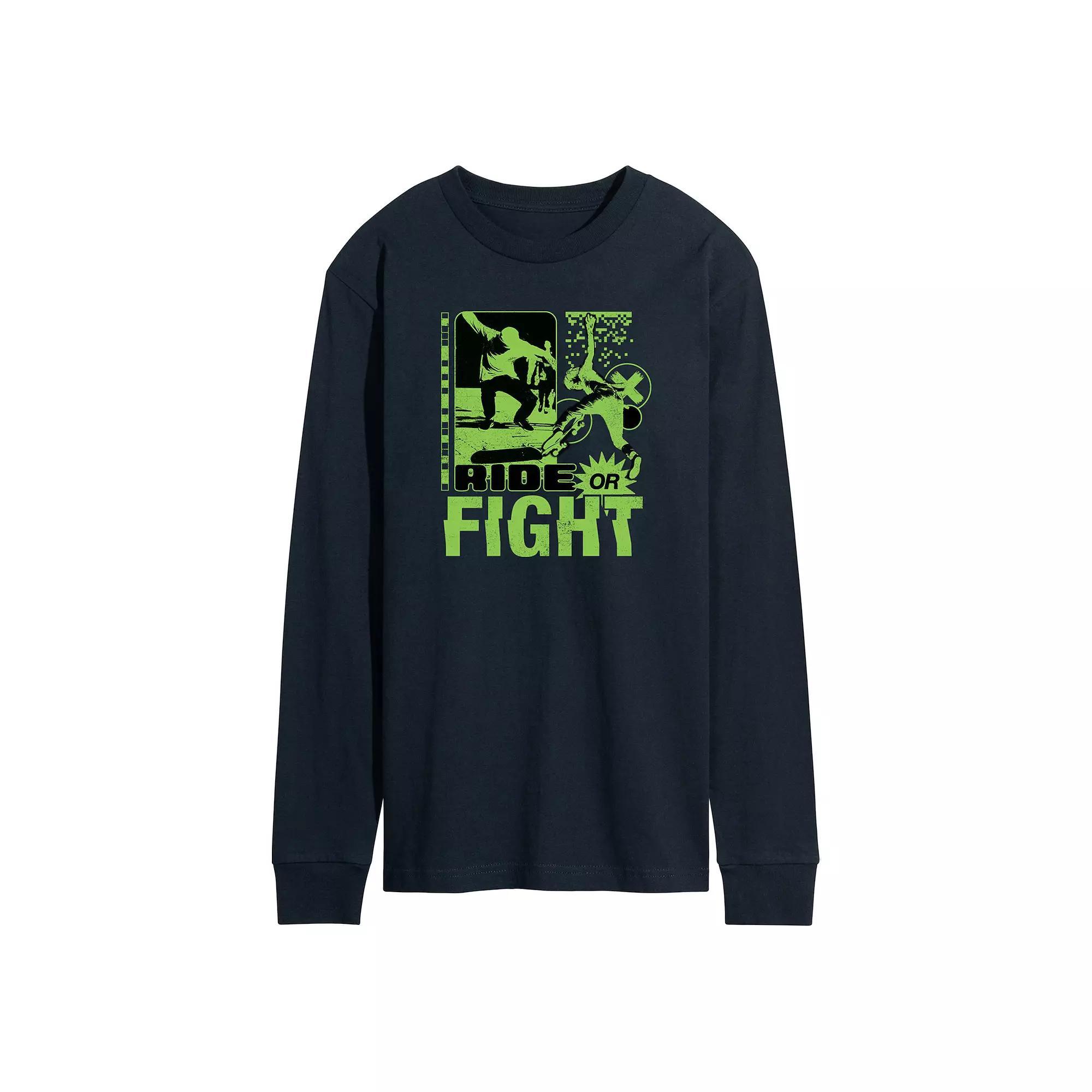 Mens Retro Ride Or Fight Skateboarding Long Sleeve Graphic Tee Product Image