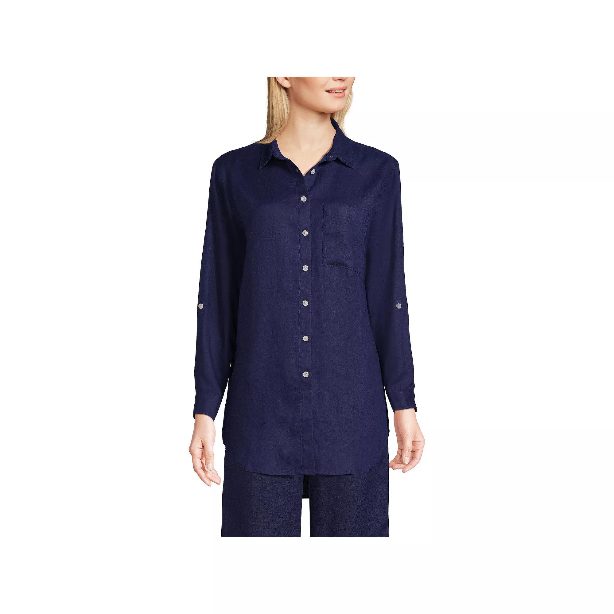 Women's Lands' End Roll Sleeve Relaxed Tunic Top, Size: XS, Island Green Product Image