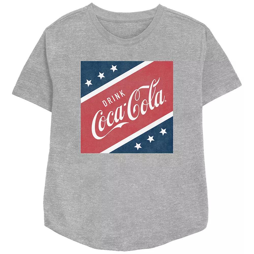 Women's Coca-Cola Stars and Stripes Square Relaxed Fit Graphic Tee, Girl's, Size: XS, Athletic Grey Product Image