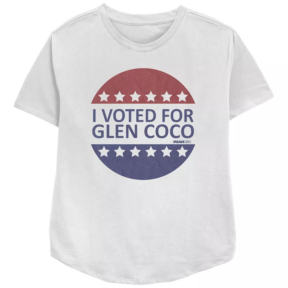 Women's Mean Girls I Voted For Glen Coco Badge Relaxed Fit Graphic Tee, Girl's, Size: XL, White Product Image