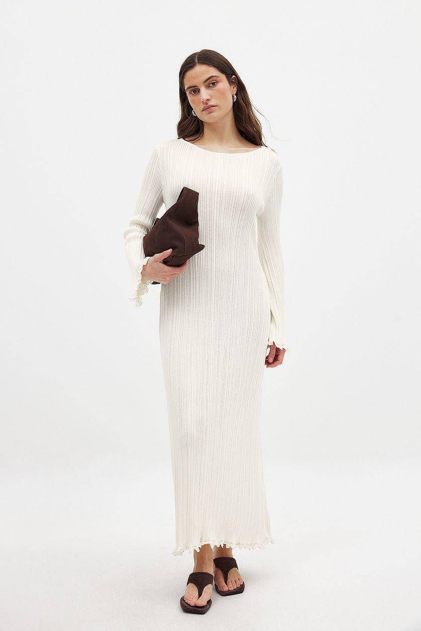 Knitted Round Neck Frill Maxi Dress Product Image