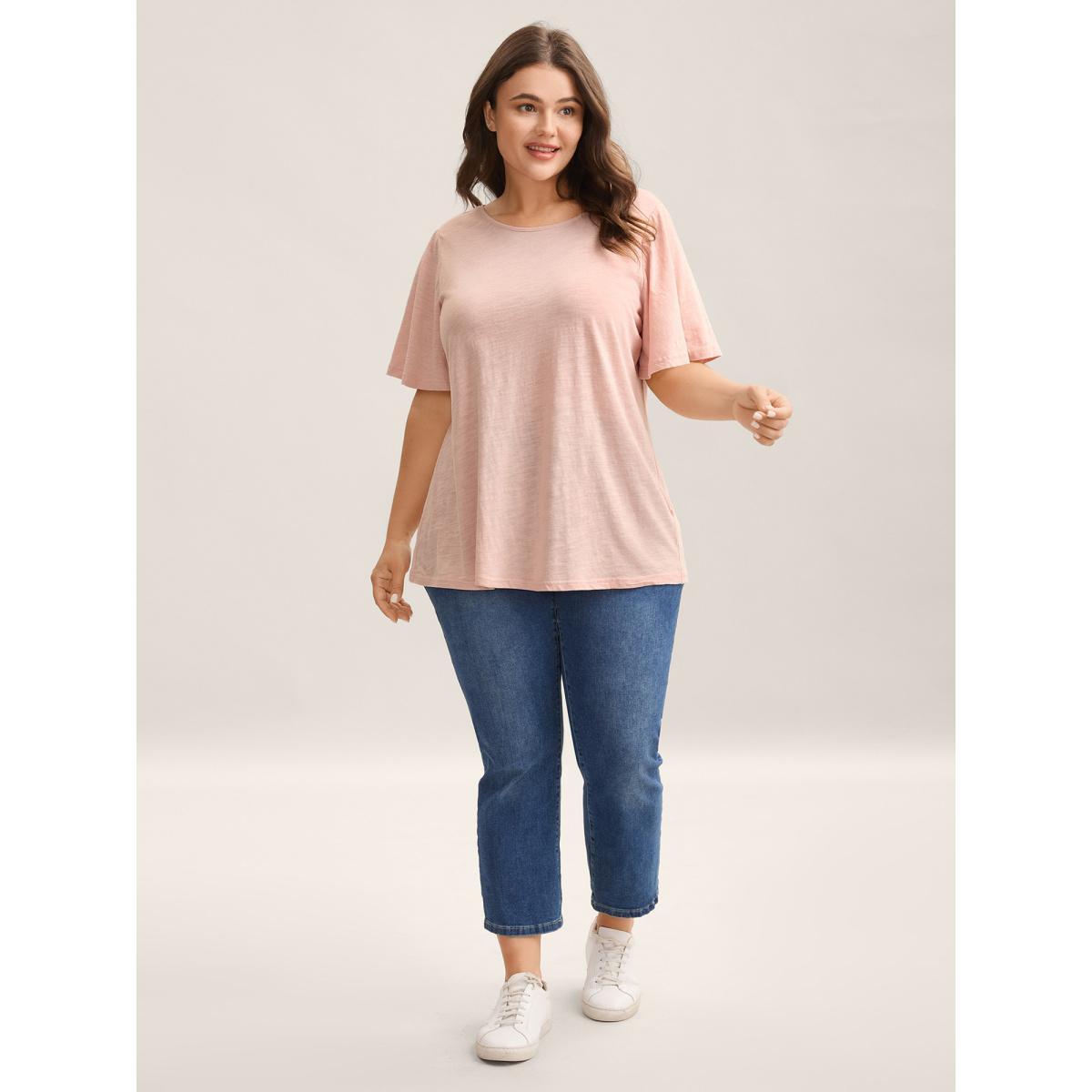 Plus Size Pure Cotton Stretchy Bow Back T-Shirt Dirtypink Women Tie knot Round Neck Everyday-Casual T-shirts BloomChic 14-16/1X Product Image