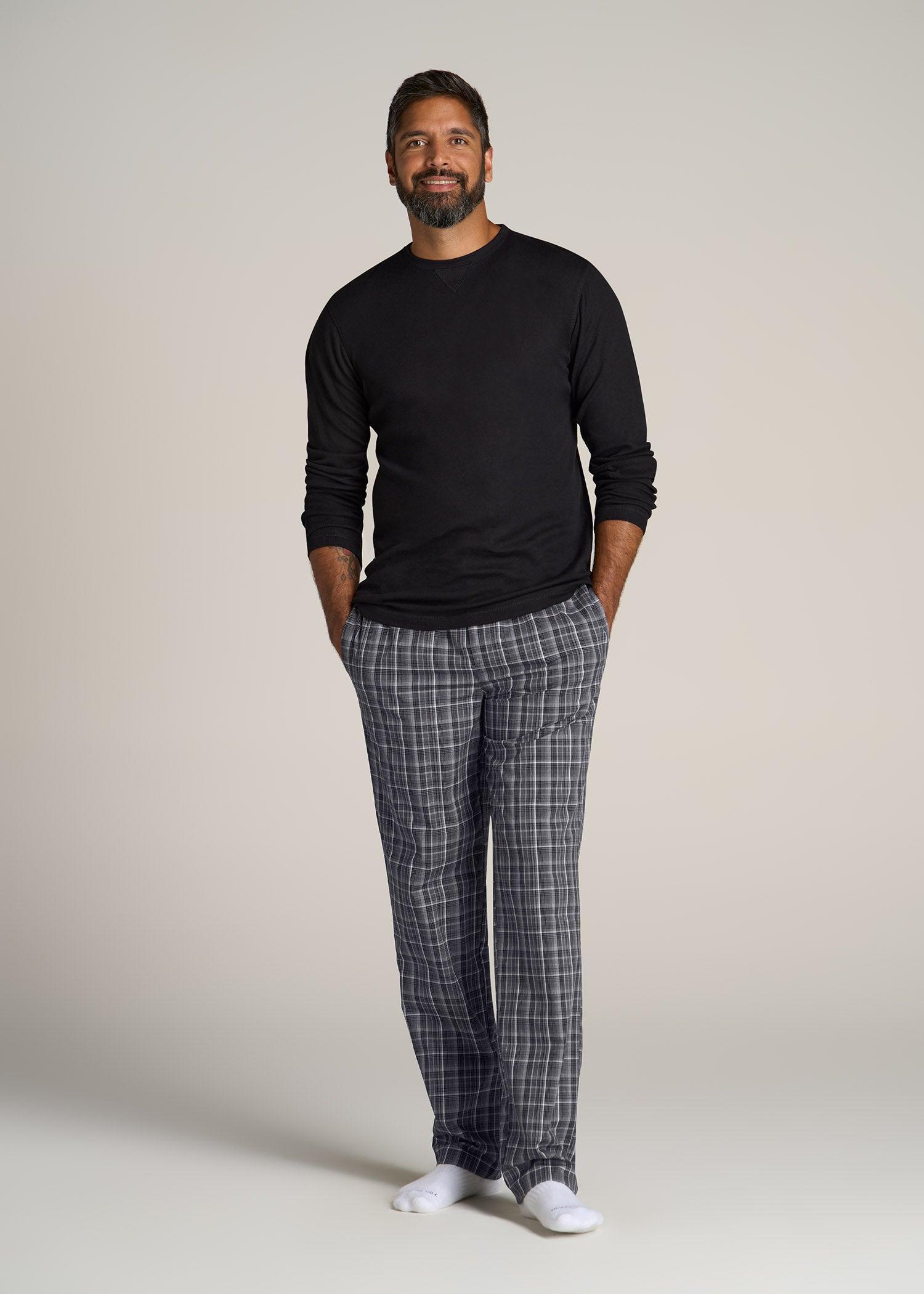 Woven Pajama Pants for Tall Men in Black & Grey Plaid Product Image