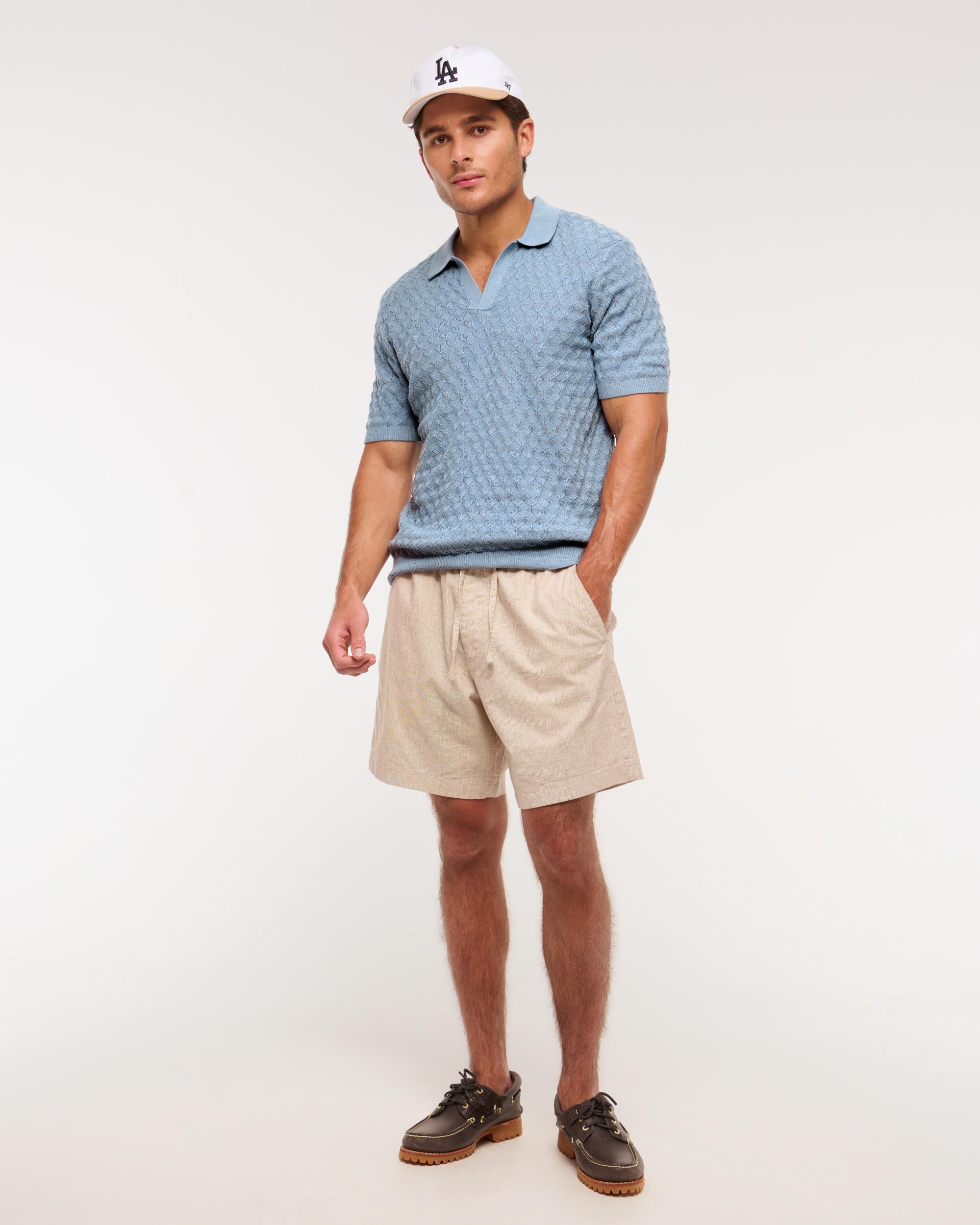 Pointelle Stitch Johnny Collar Sweater Polo Product Image