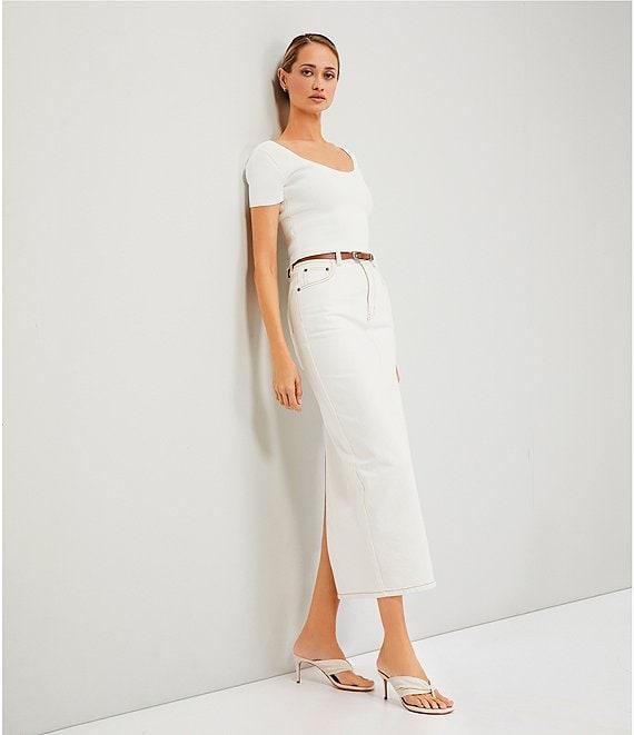 Le' AL.X Ribbed Knit Scoop Neck Short Sleeve Cropped Top Product Image