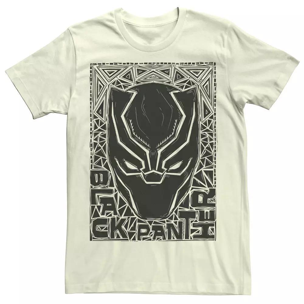 Men's Marvel Black Panther Mask Woodcut Portrait Tee, Size: 3XL, Natural Product Image