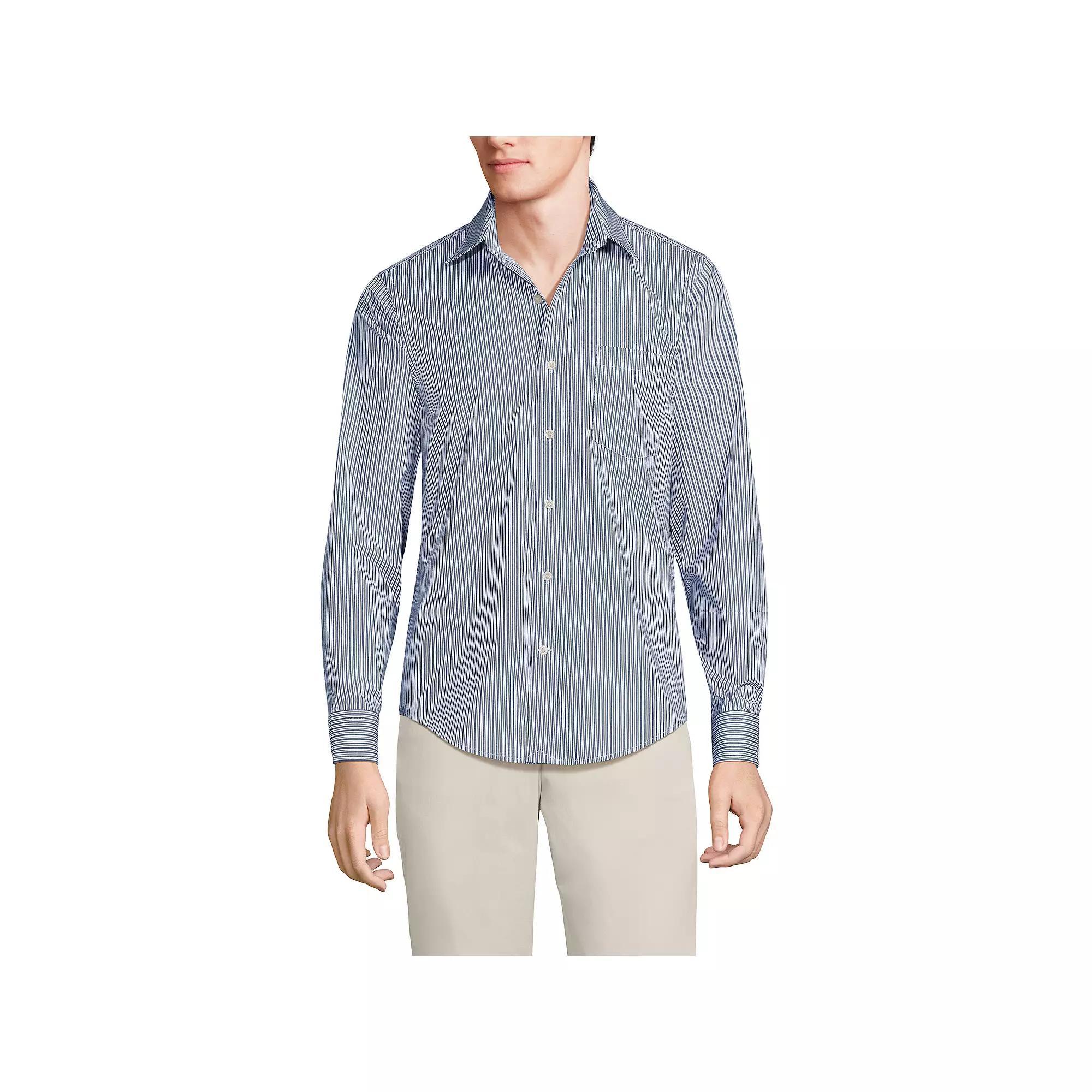 Men's Lands' End Traditional Fit Travel Button-Down Shirt, Size: XXL, Blue Fine Stripe Product Image