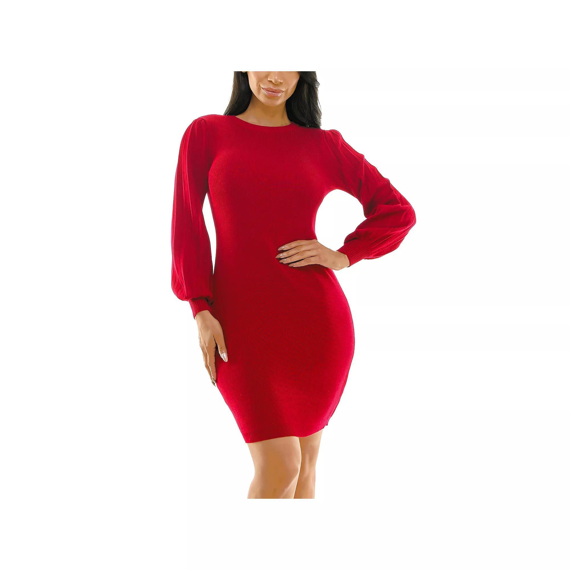 Women's Nina Leonard Bubble-Pleat Sweater Dress, Size: Medium, Nina Red Product Image
