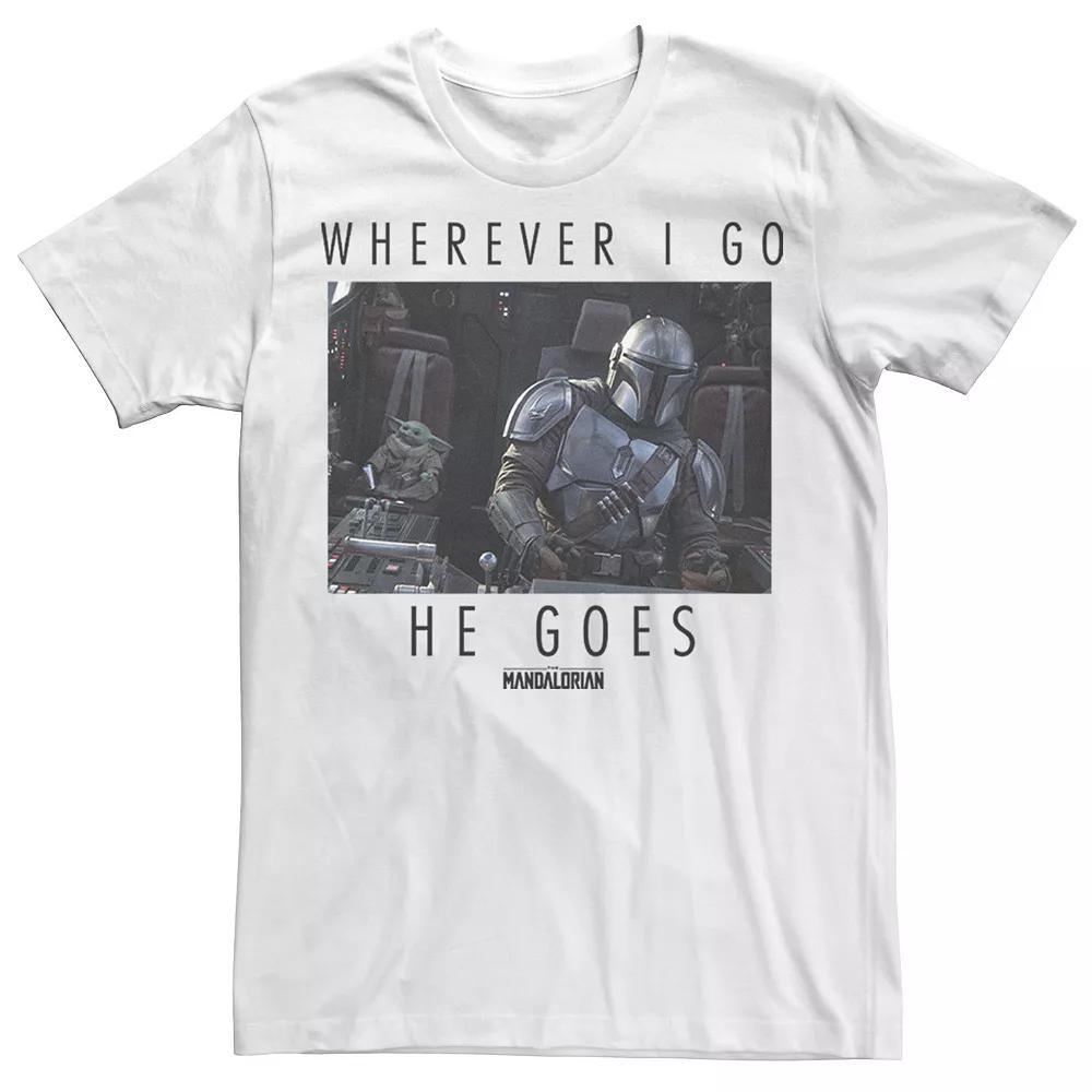 Big & Tall Star Wars: The Mandalorian The Child Wherever I Go He Goes Tee, Men's, Size: XLT, White Product Image