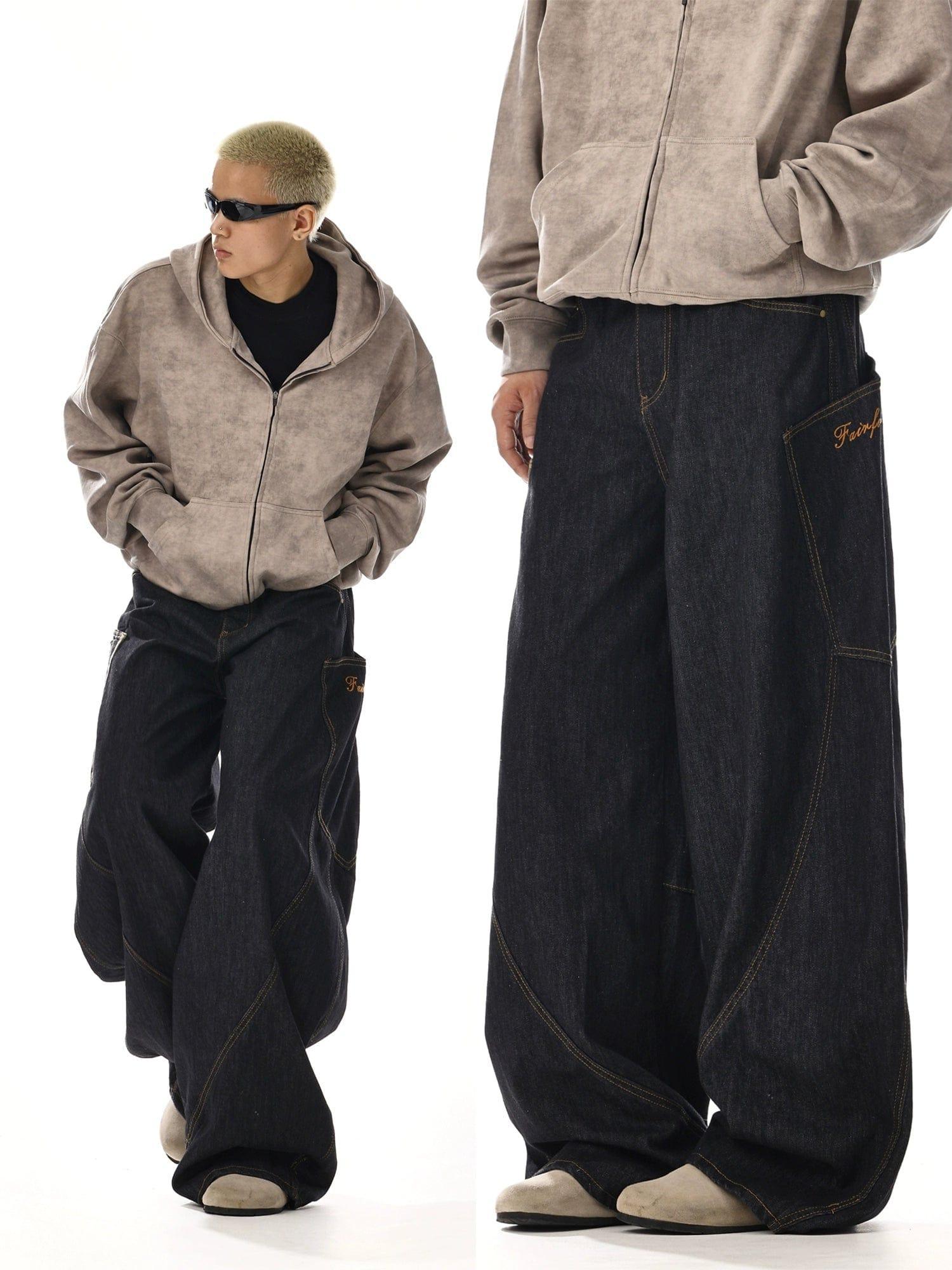 RT No. 12126 BLACK PLAID WORKWEAR BAGGY JEANS Product Image