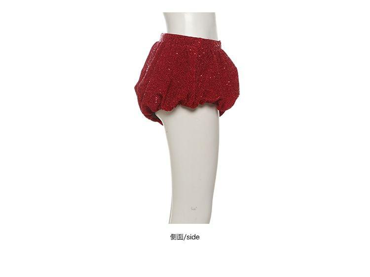Bowknot Crop Tube Top / Mid Rise Bubble Shorts Product Image