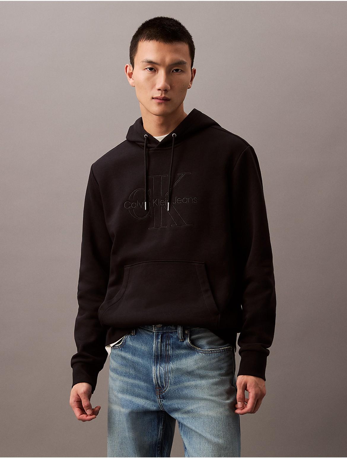 Calvin Klein Mens Embroidered Monogram Logo Fleece Classic Hoodie - Brown - S Product Image
