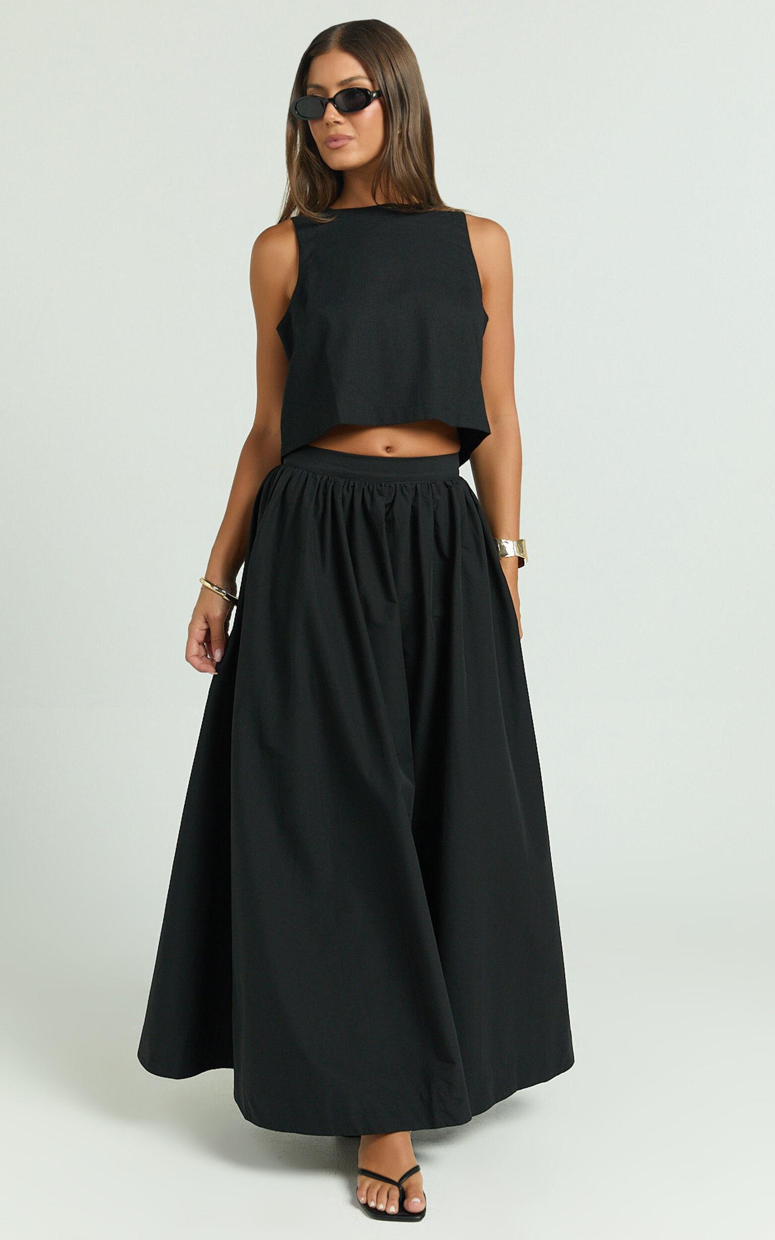 Preston Maxi Skirt - Gathered Waist Full Skirt in Black Product Image