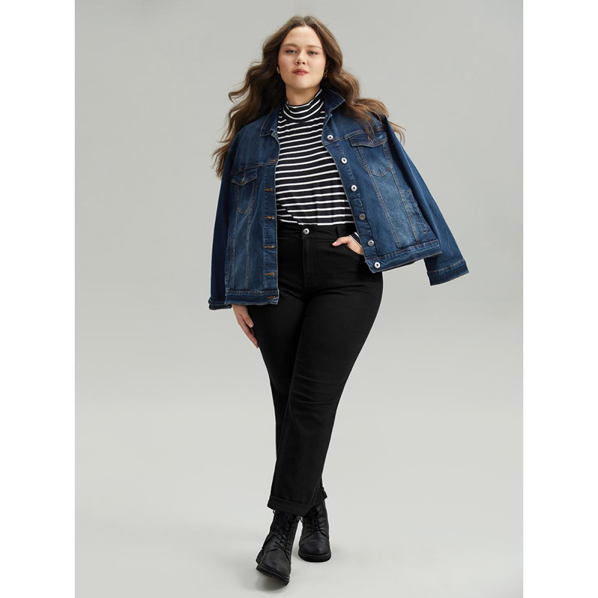 Plus Size Solid Roll Hem Black Wash Jeans Women DarkGray Casual Plain Plain High stretch Pocket Jeans BloomChic 18/2X Product Image