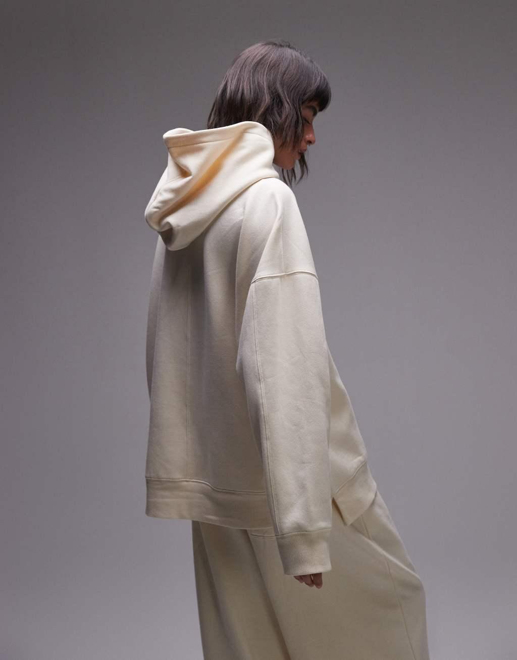 Topshop premium oversized hoodie in ecru Product Image