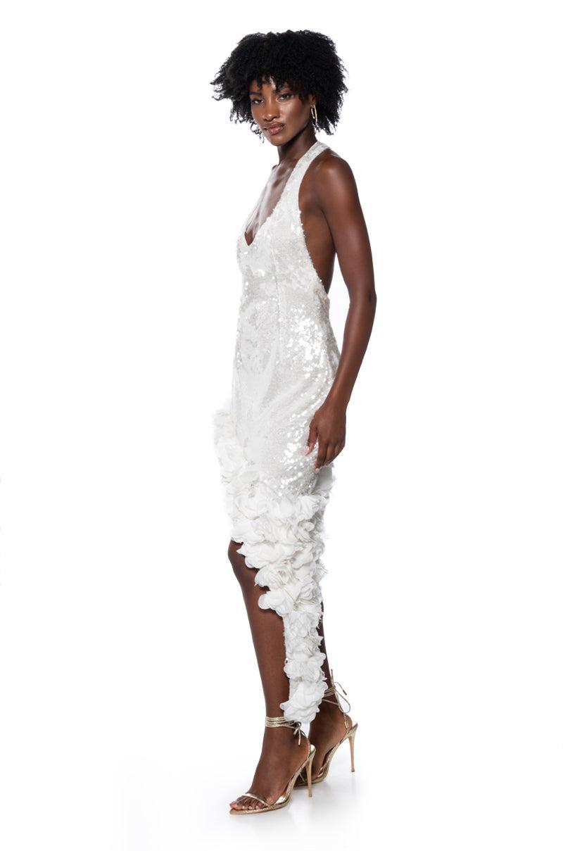 FLAPPER ASYMMETRICAL FEATHER SEQUIN MINI DRESS Product Image