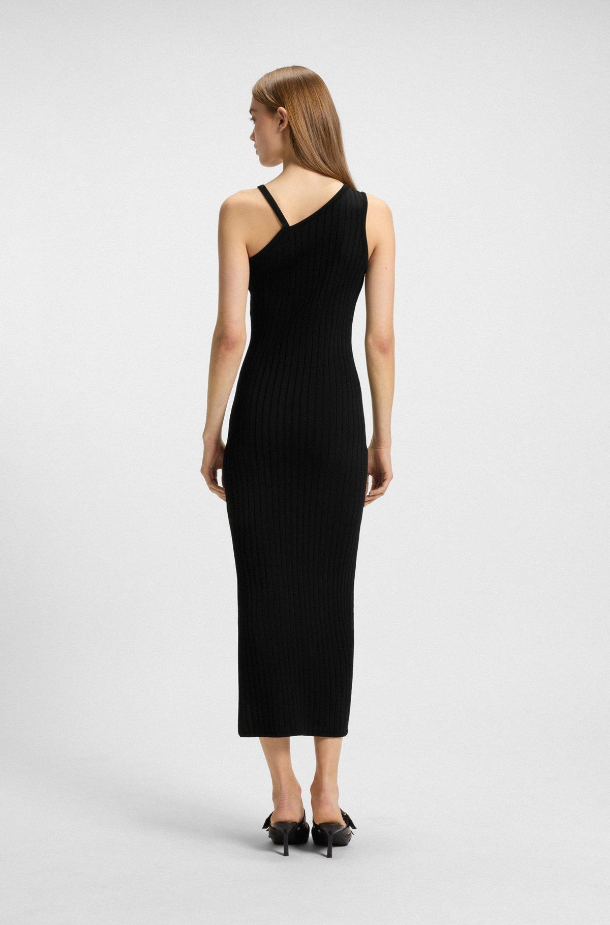 HUGO - Knitted dress with one-shoulder design - Black Product Image
