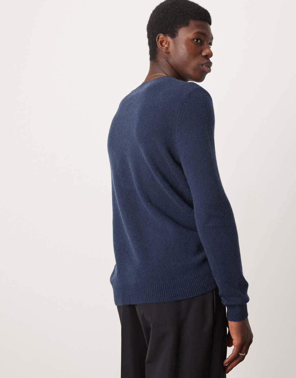 ASOS DESIGN lambswool crew neck sweater in navy Product Image