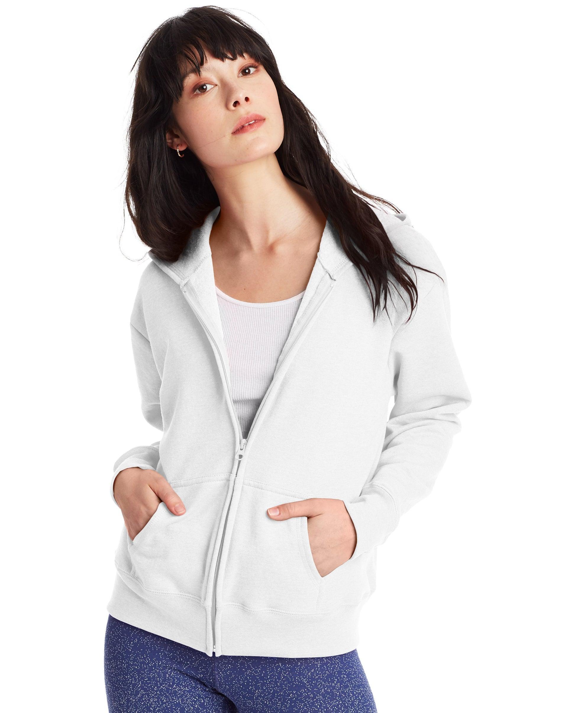 Hanes EcoSmart Womens Full-Zip Fleece Hoodie White S Product Image