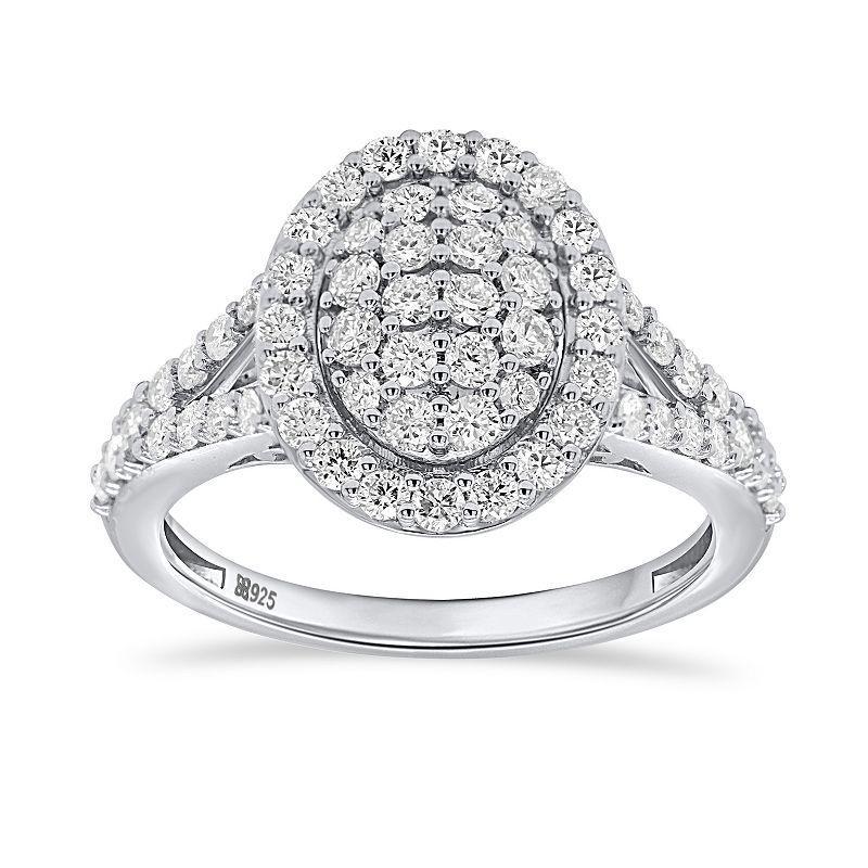 Ethique Sterling Silver 1 Carat T.W. Lab-Grown Diamond Oval Cluster Ring, Women's, Size: 7 Product Image