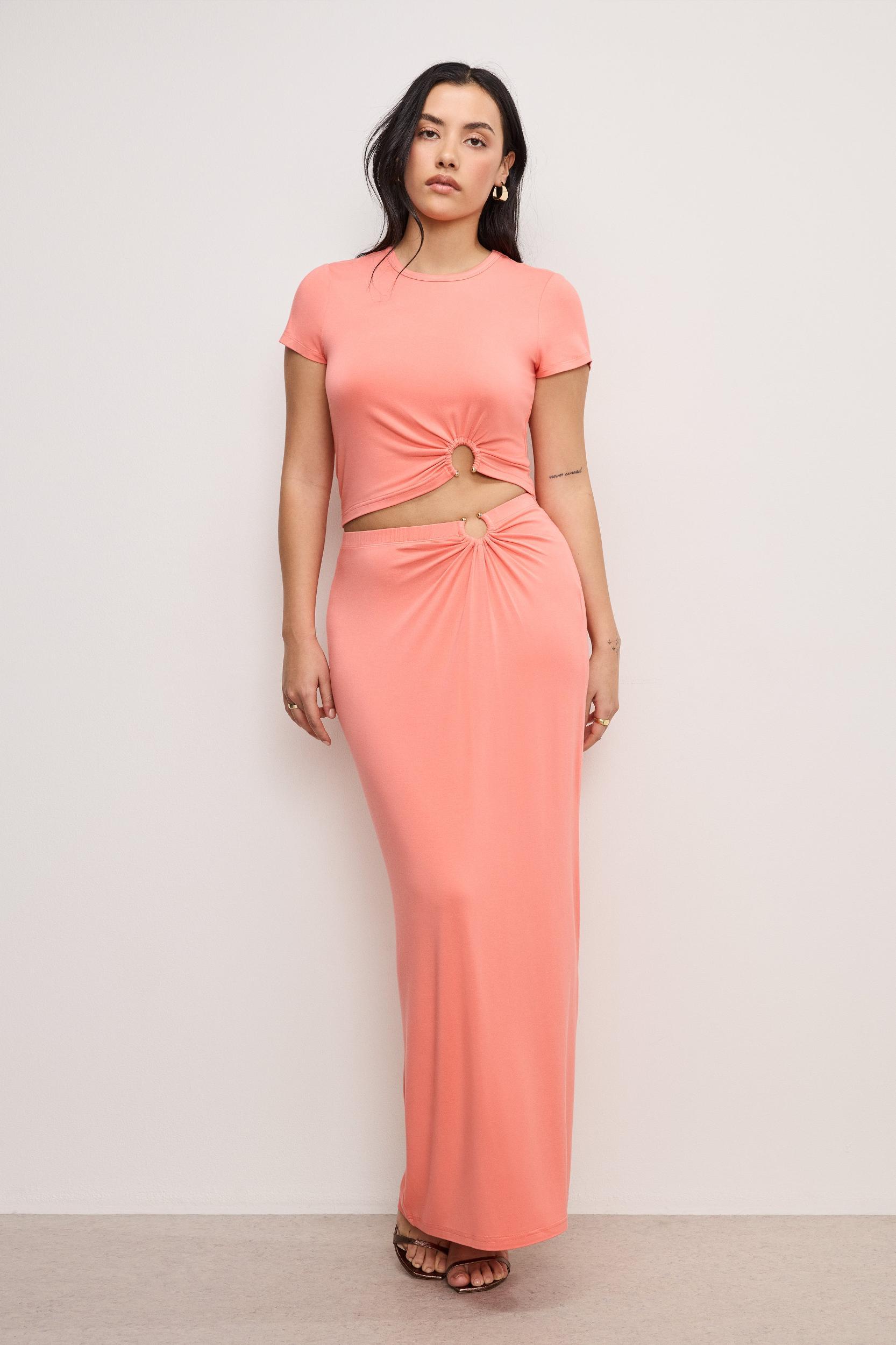 STRETCH JERSEY MAXI SKIRT | CORAL002 Product Image